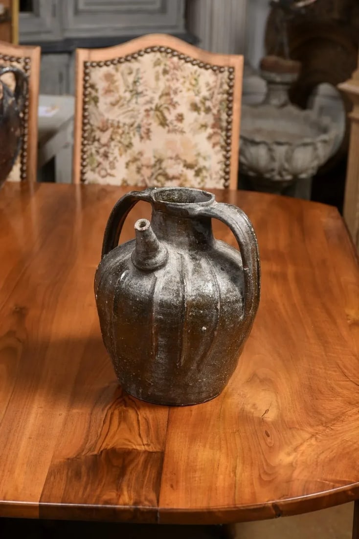 French Provincial 19th Century Glazed Pottery Pouring Jug with Two Handles - 3