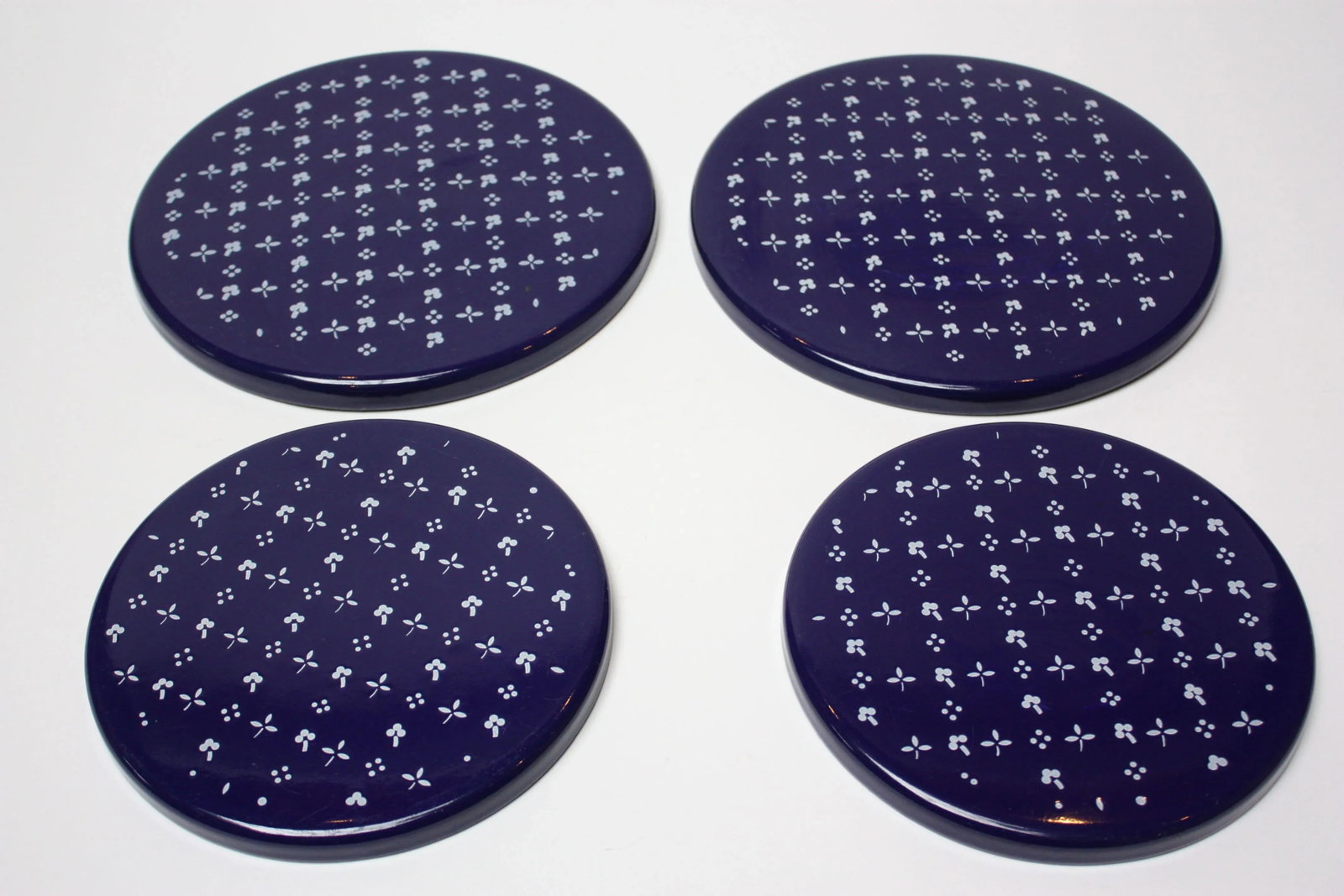 Set of Four Scandinavian Modern Indigo Enamel Trivets / Plates - 13