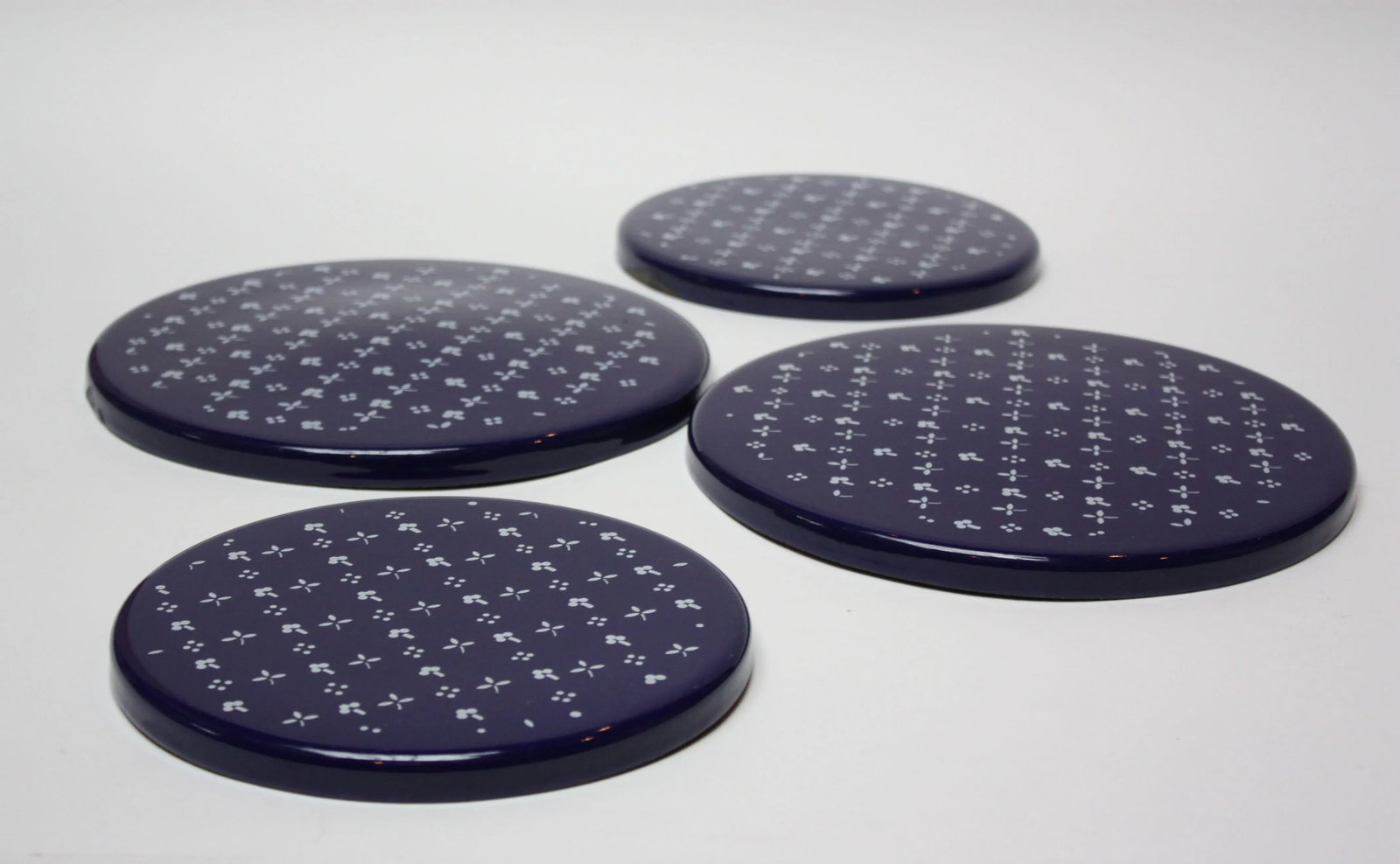 Set of Four Scandinavian Modern Indigo Enamel Trivets / Plates - 2