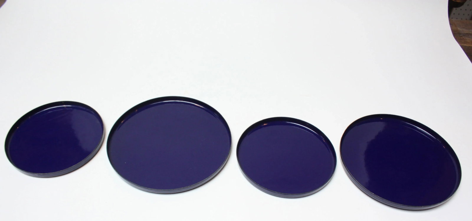 Set of Four Scandinavian Modern Indigo Enamel Trivets / Plates - 3