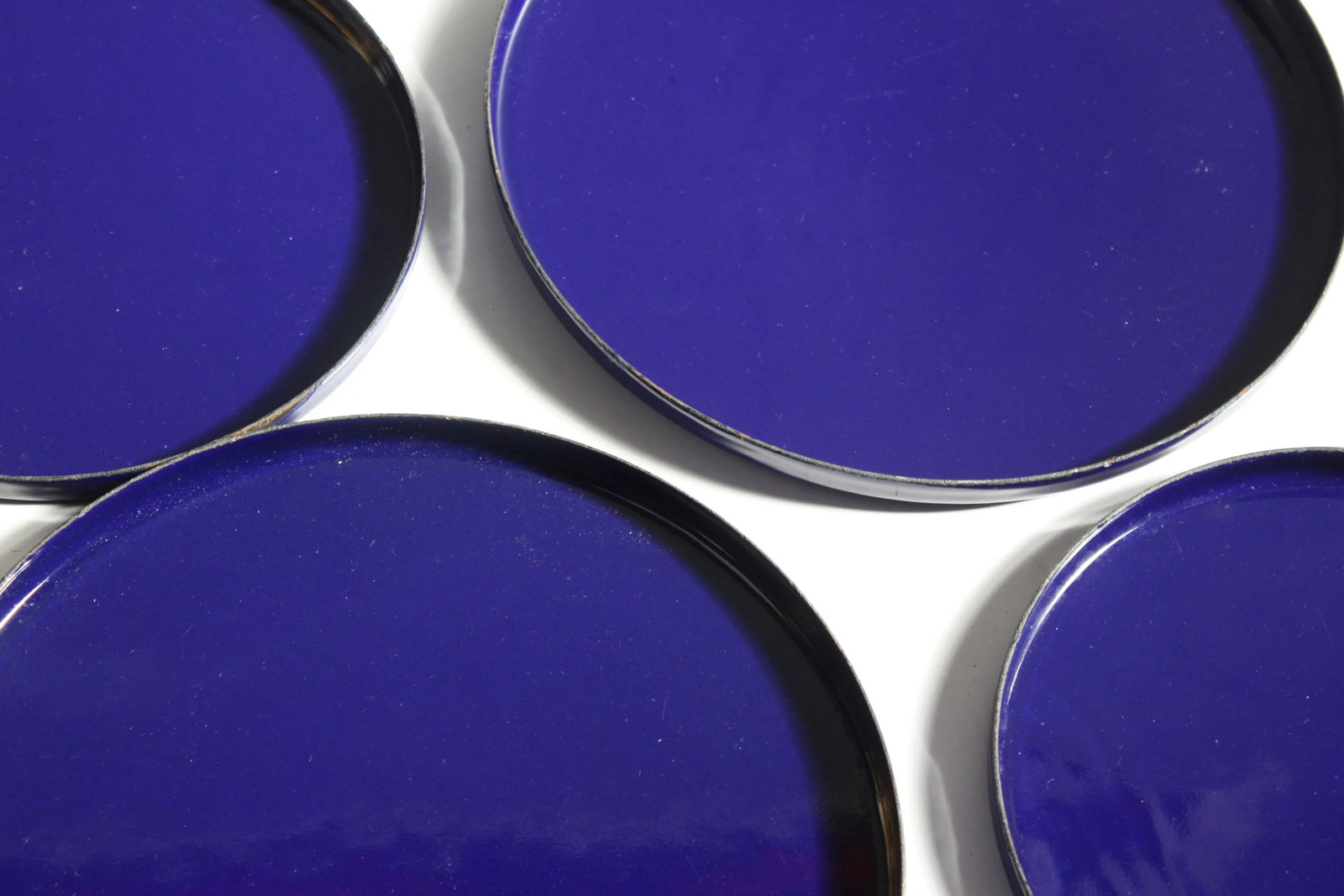 Set of Four Scandinavian Modern Indigo Enamel Trivets / Plates - 4