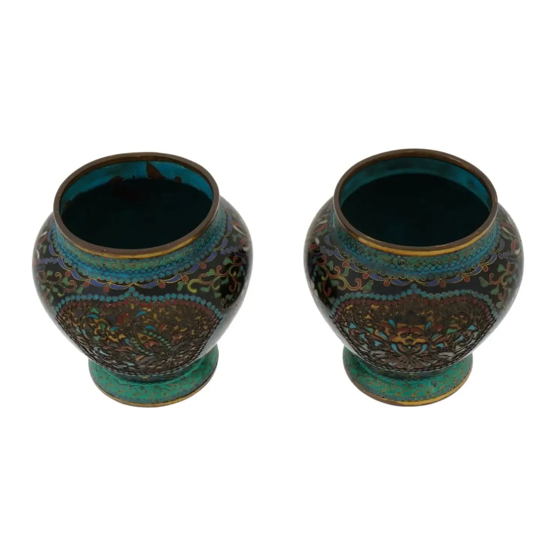 Pair of Antique Japanese Cloisonne Enamel Meiji Vases - 2