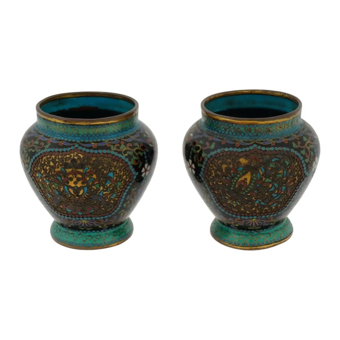 Pair of Antique Japanese Cloisonne Enamel Meiji Vases - 6