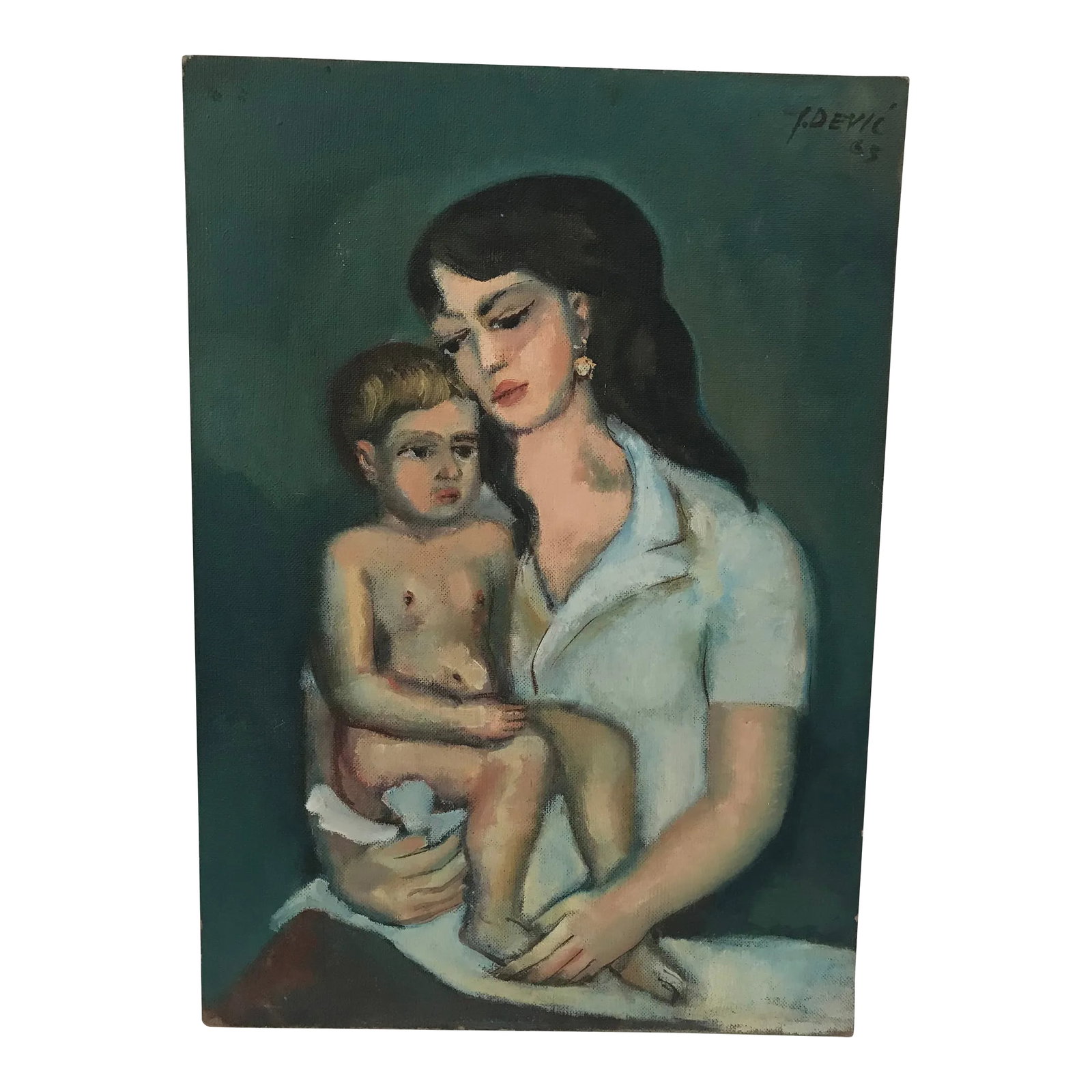 1960s Original Mother Child Oil on Board Painting: Oil on board painting, signed and dated upper right. Mother with child. Condition: Alterations: Original Condition Unaltered Imperfections: Some Imperfections Condition Notes: Good Origin: Croatia