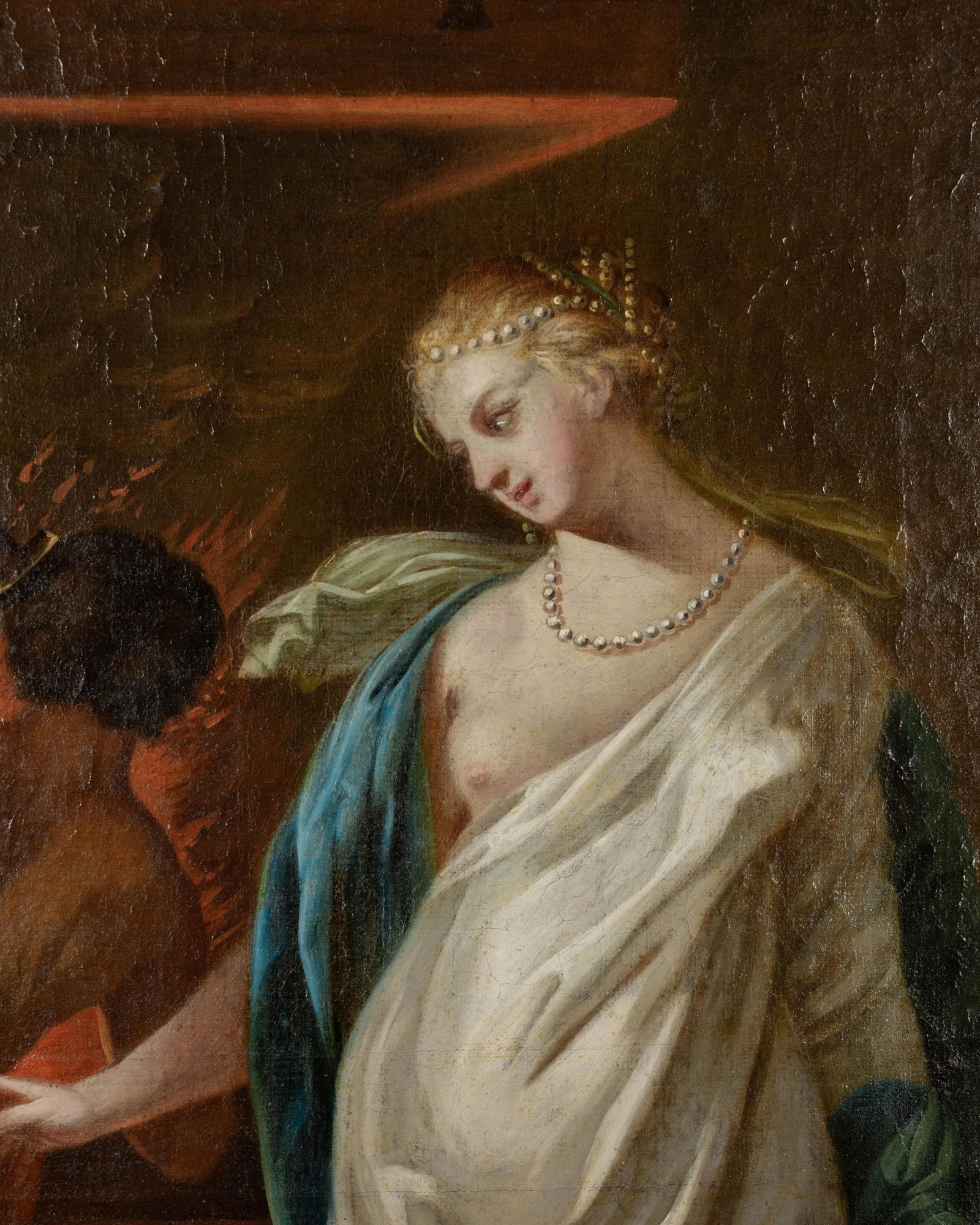 French Louis XVI Trumeau Mirror With Thetis at the Forge of Hephaestus Painting - 2