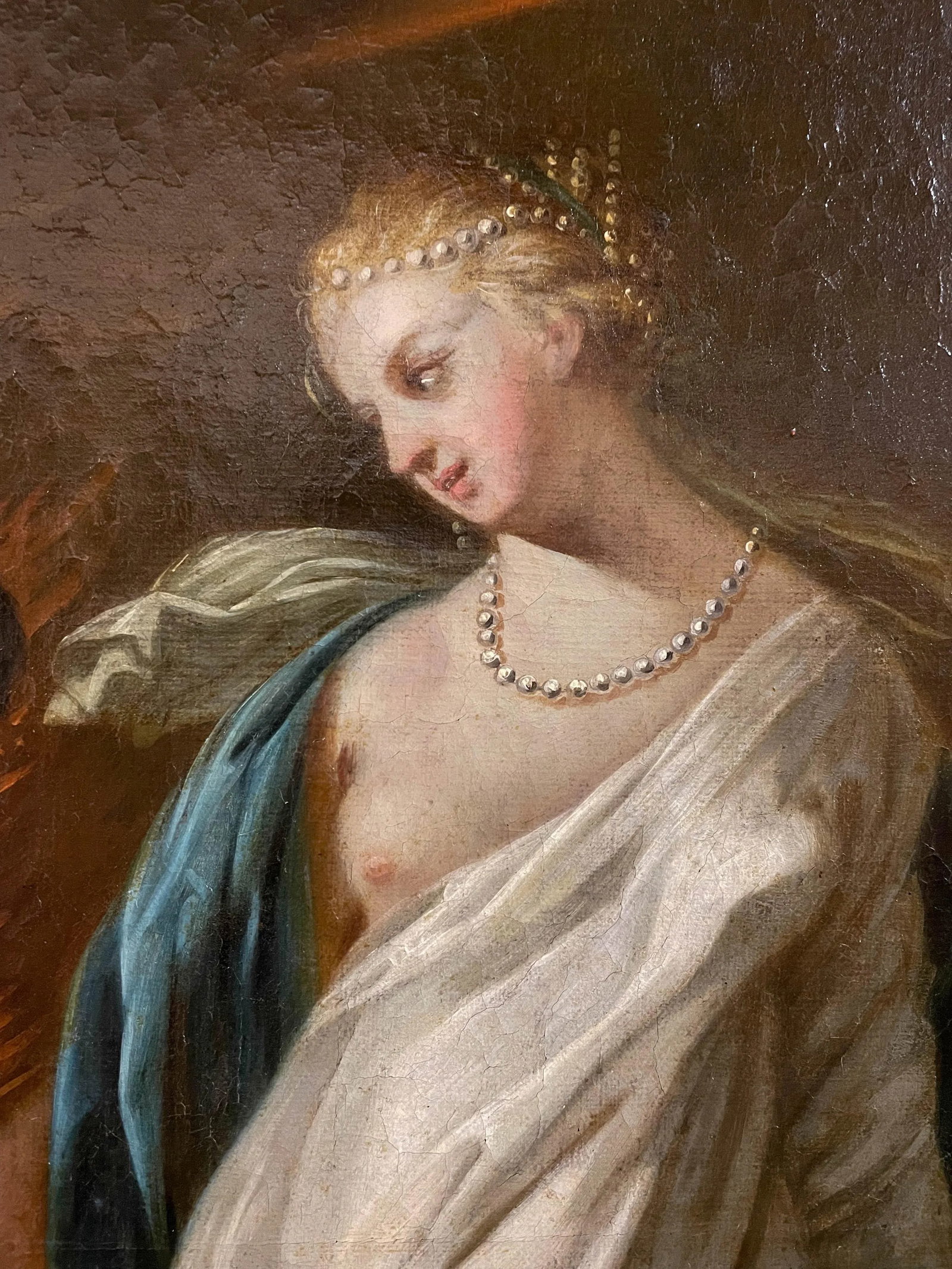 French Louis XVI Trumeau Mirror With Thetis at the Forge of Hephaestus Painting - 4