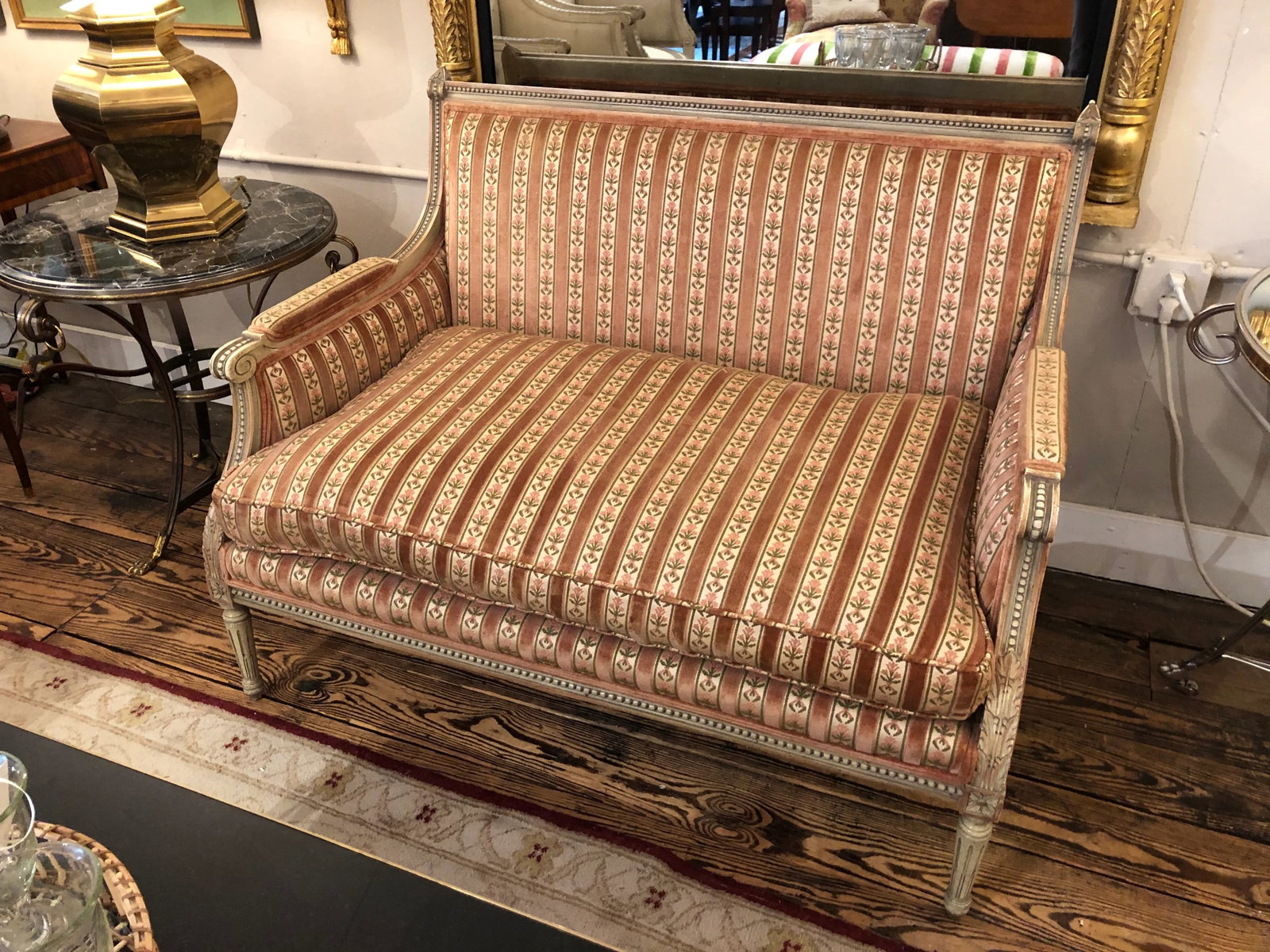 Louis XVI Style Painted Wood and Velvet Loveseat - 10
