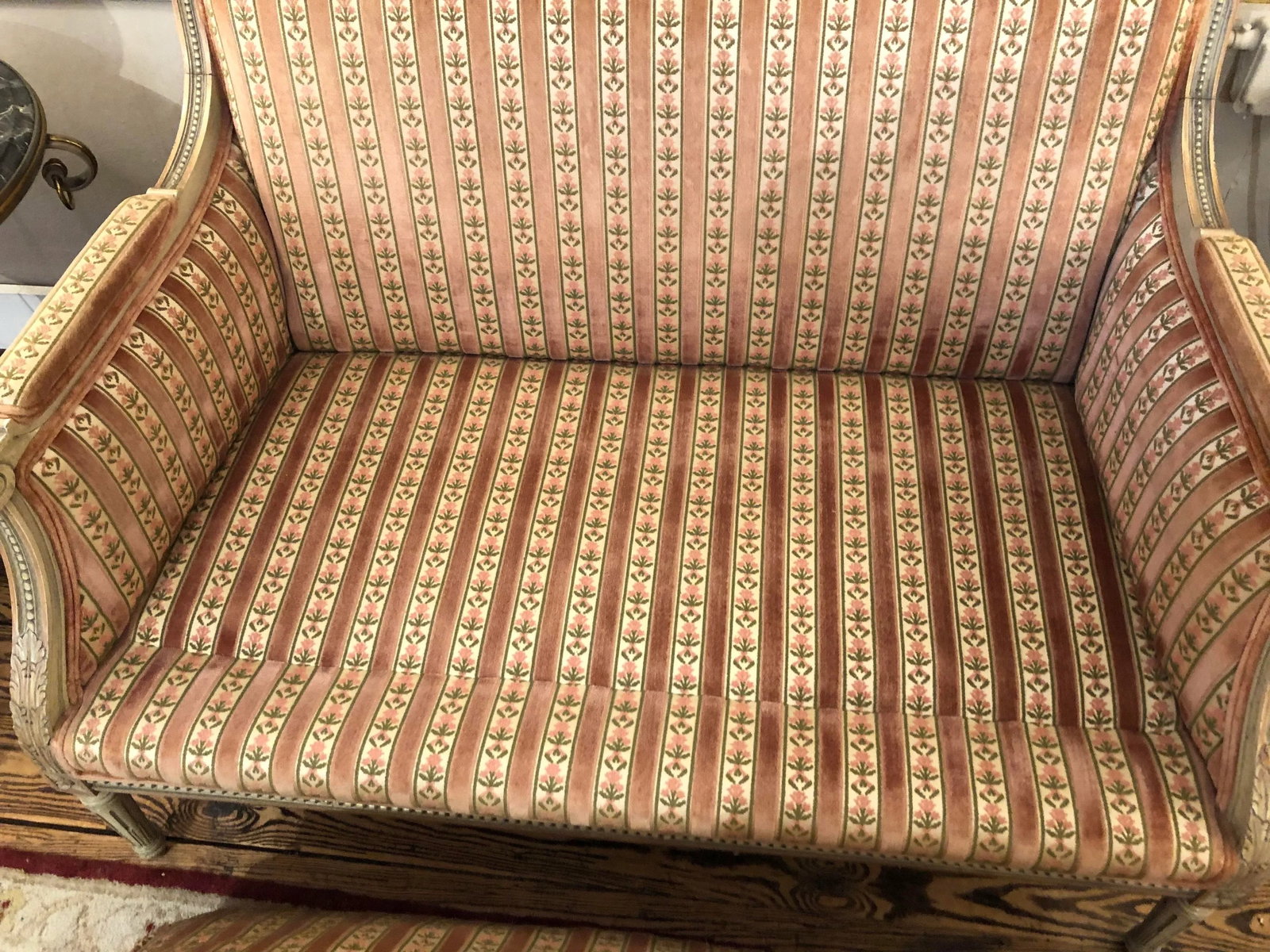 Louis XVI Style Painted Wood and Velvet Loveseat - 11