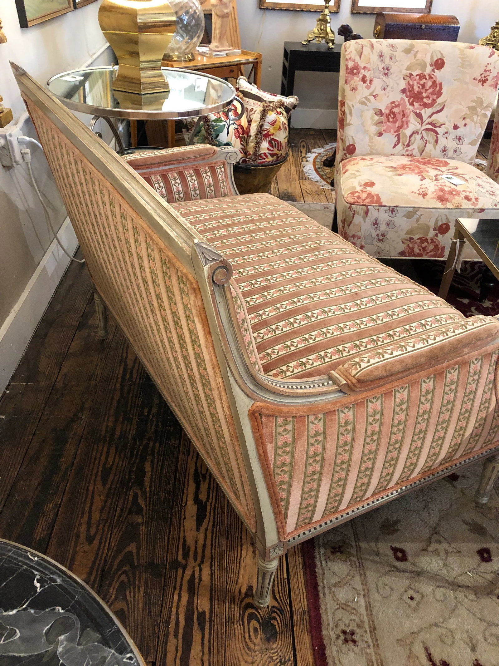 Louis XVI Style Painted Wood and Velvet Loveseat - 12