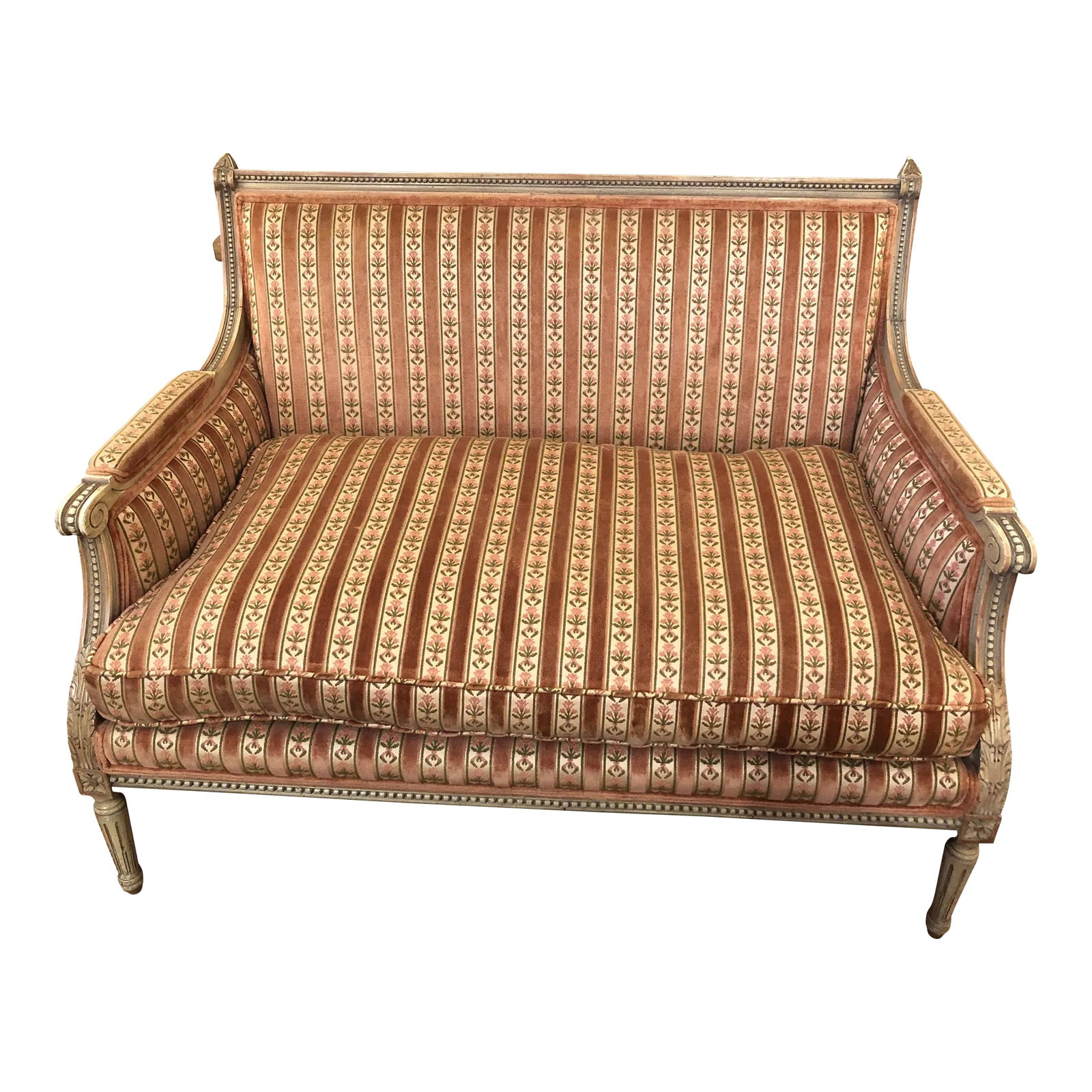 Louis XVI Style Painted Wood and Velvet Loveseat (1 of 12)