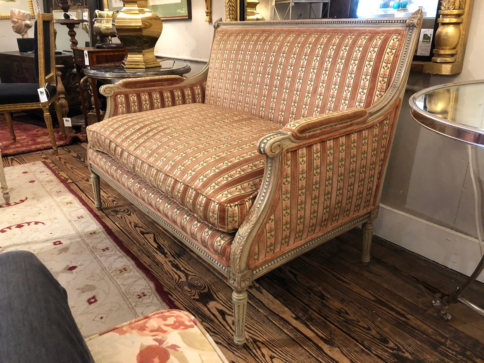 Louis XVI Style Painted Wood and Velvet Loveseat - 3