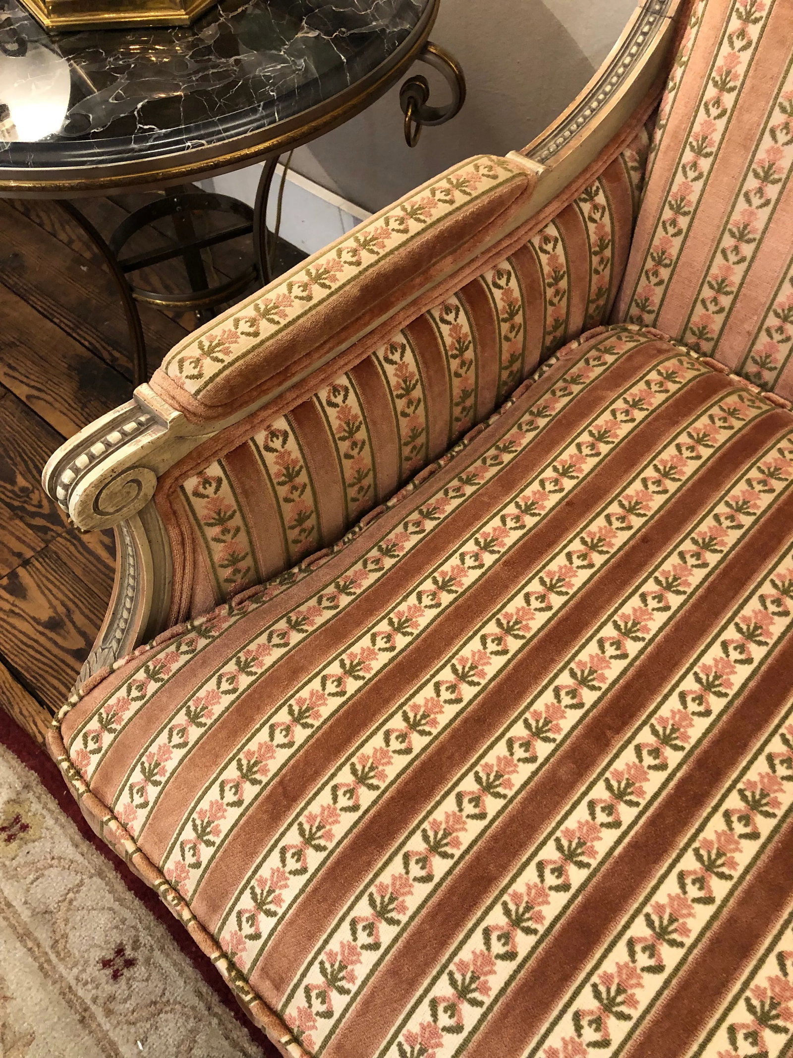Louis XVI Style Painted Wood and Velvet Loveseat - 4