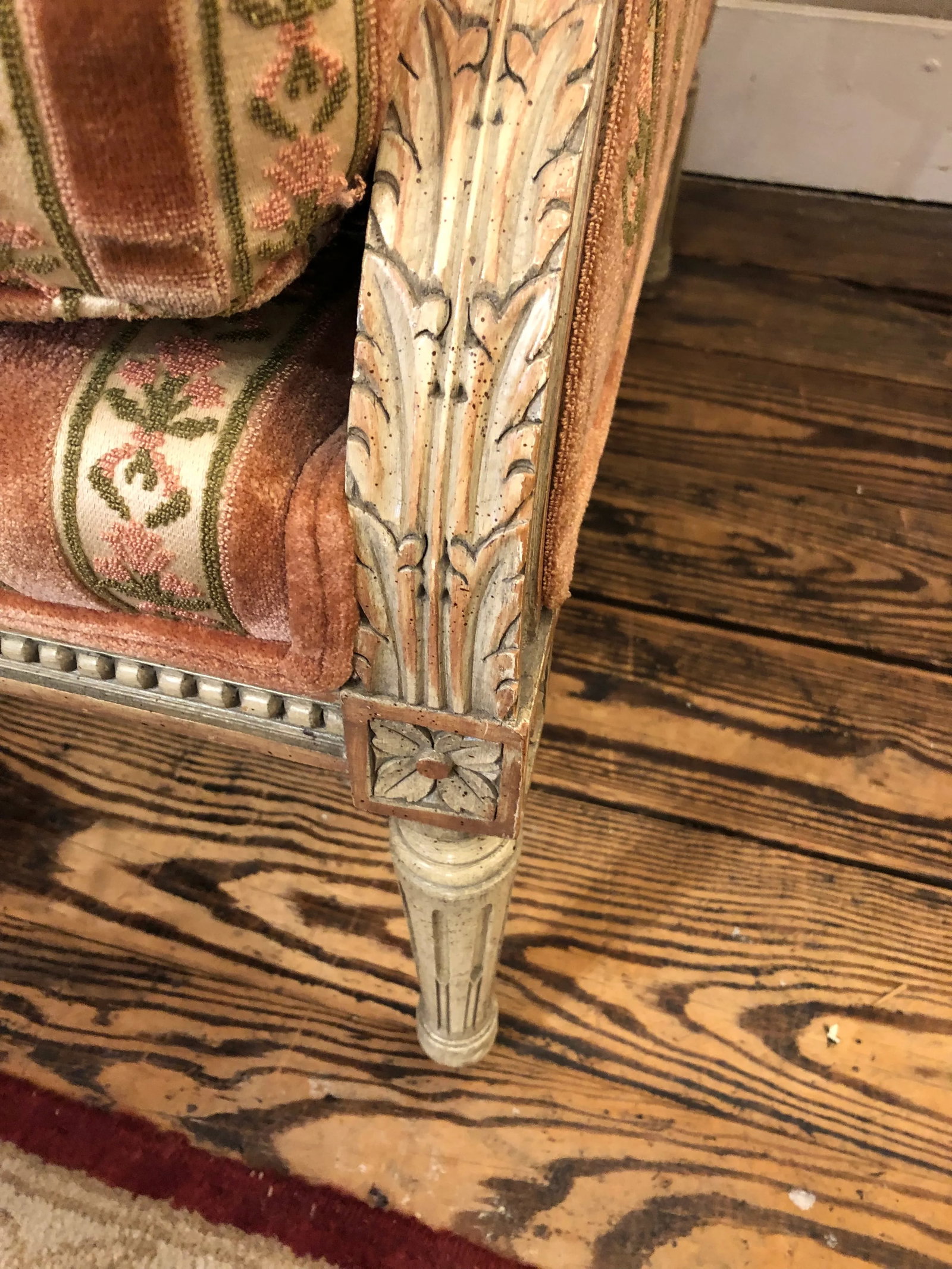 Louis XVI Style Painted Wood and Velvet Loveseat - 5