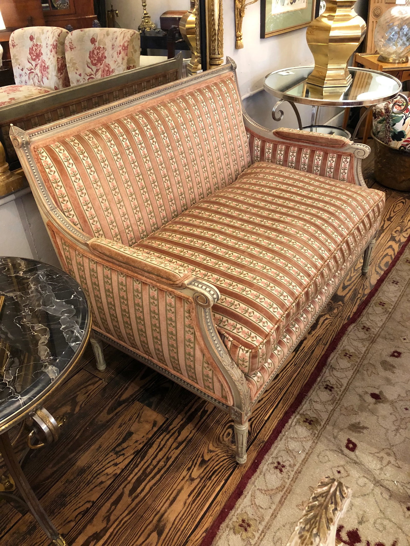 Louis XVI Style Painted Wood and Velvet Loveseat - 7