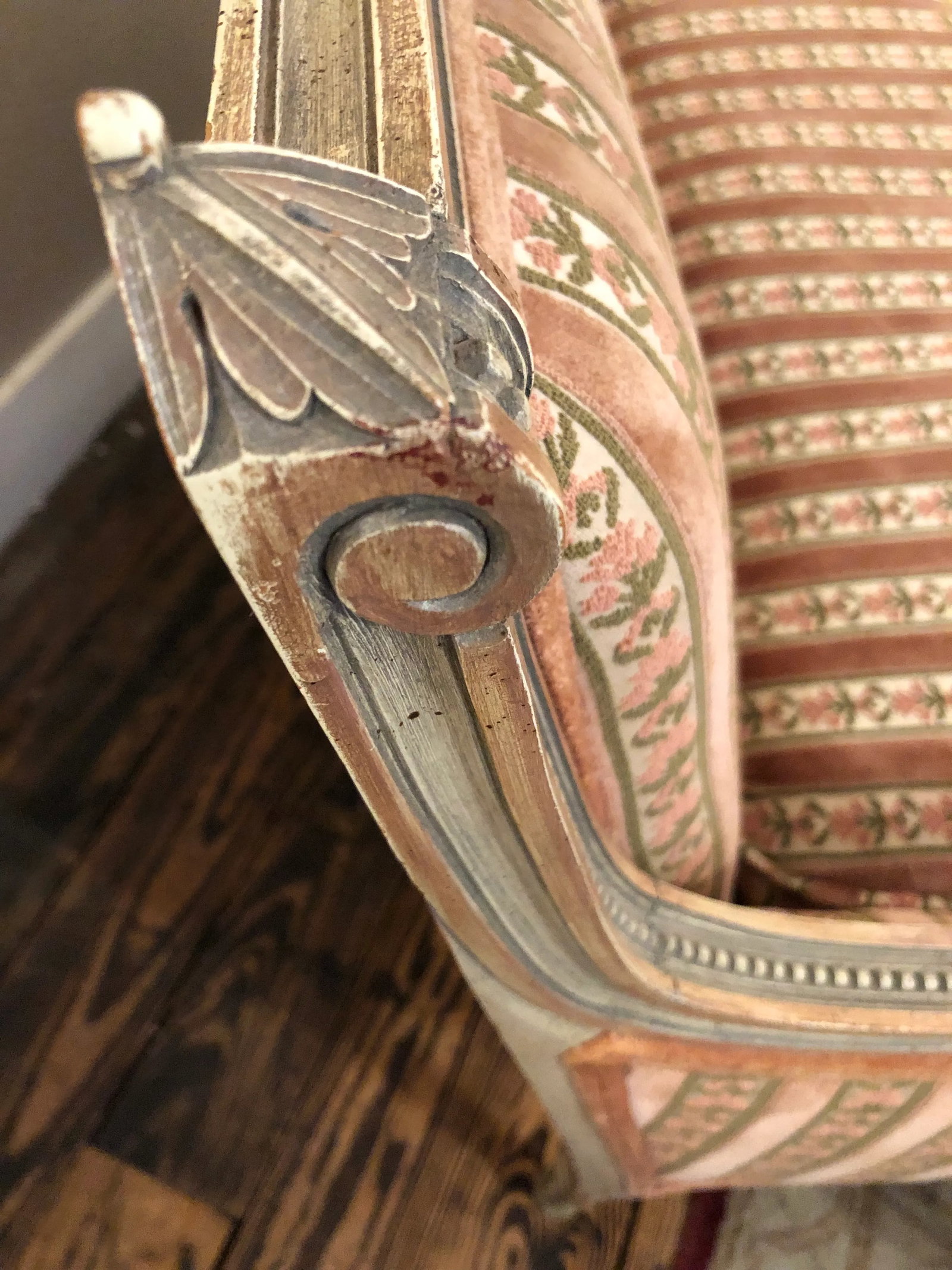 Louis XVI Style Painted Wood and Velvet Loveseat - 8