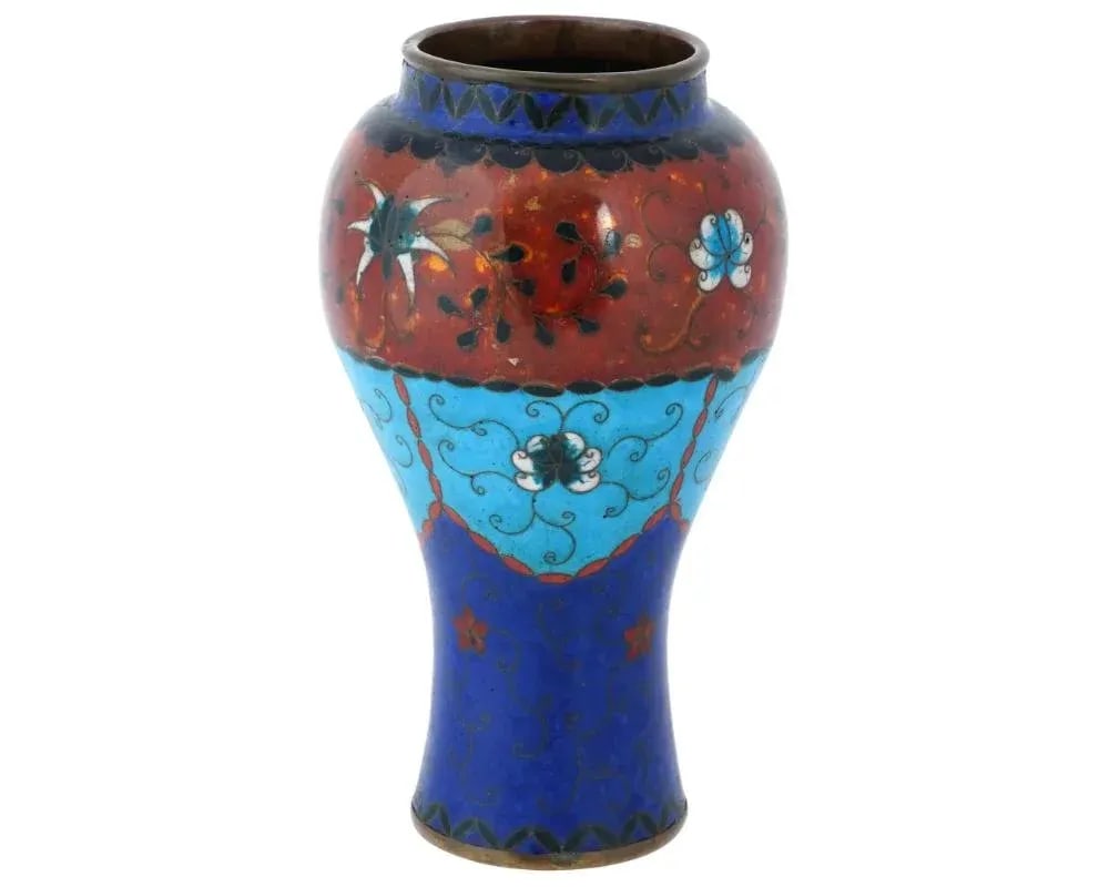 Large Antique Early Meiji Japanese Cloisonne Enamel Lotos Vase - 2