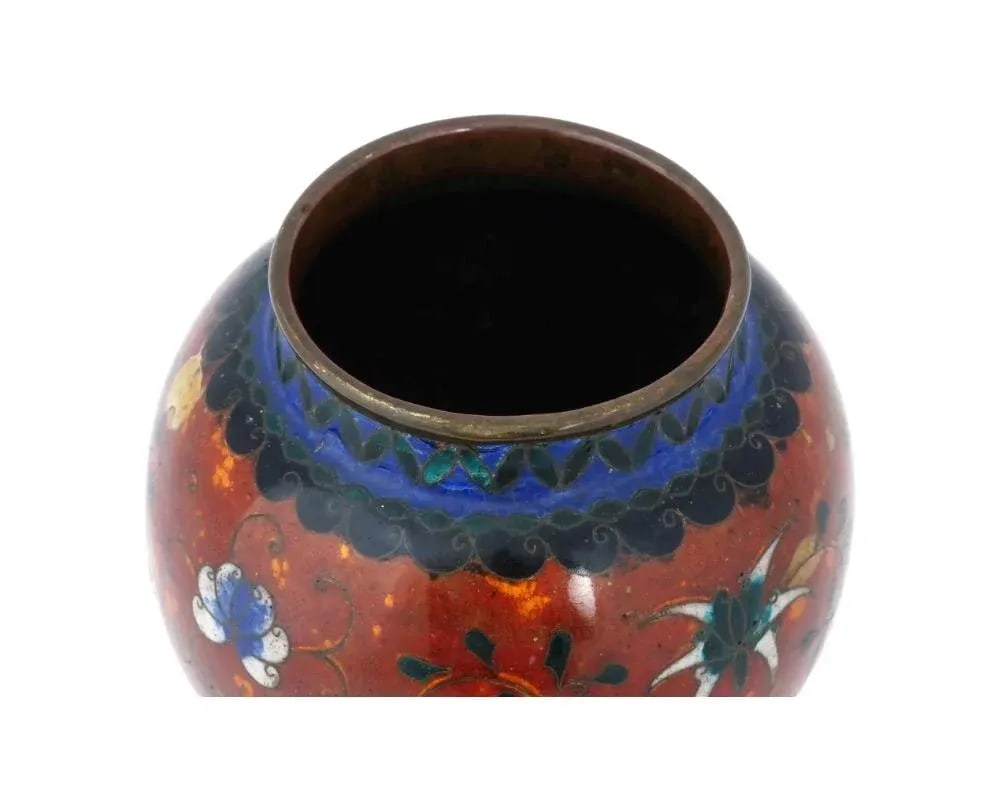 Large Antique Early Meiji Japanese Cloisonne Enamel Lotos Vase - 3