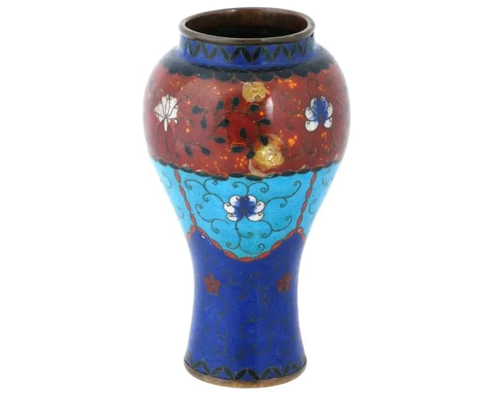 Large Antique Early Meiji Japanese Cloisonne Enamel Lotos Vase - 4