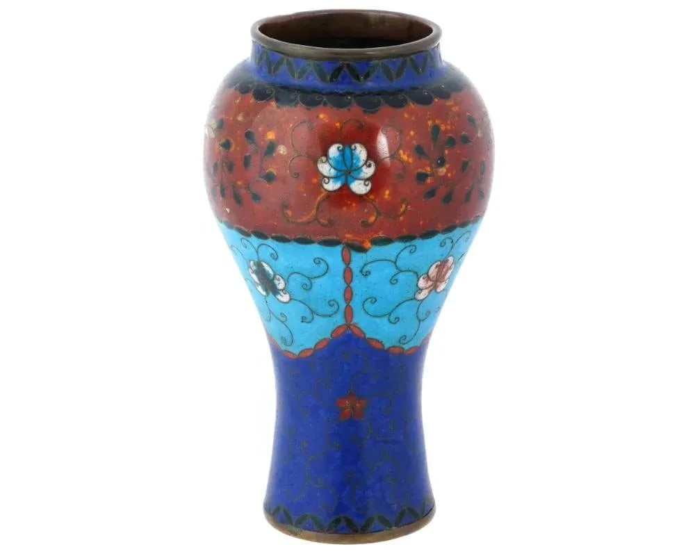 Large Antique Early Meiji Japanese Cloisonne Enamel Lotos Vase - 5