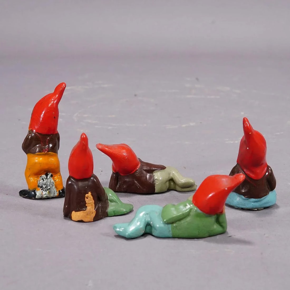 Five Tiny Terracotta Garden Gnomes, Germany Ca. 1950s - 2
