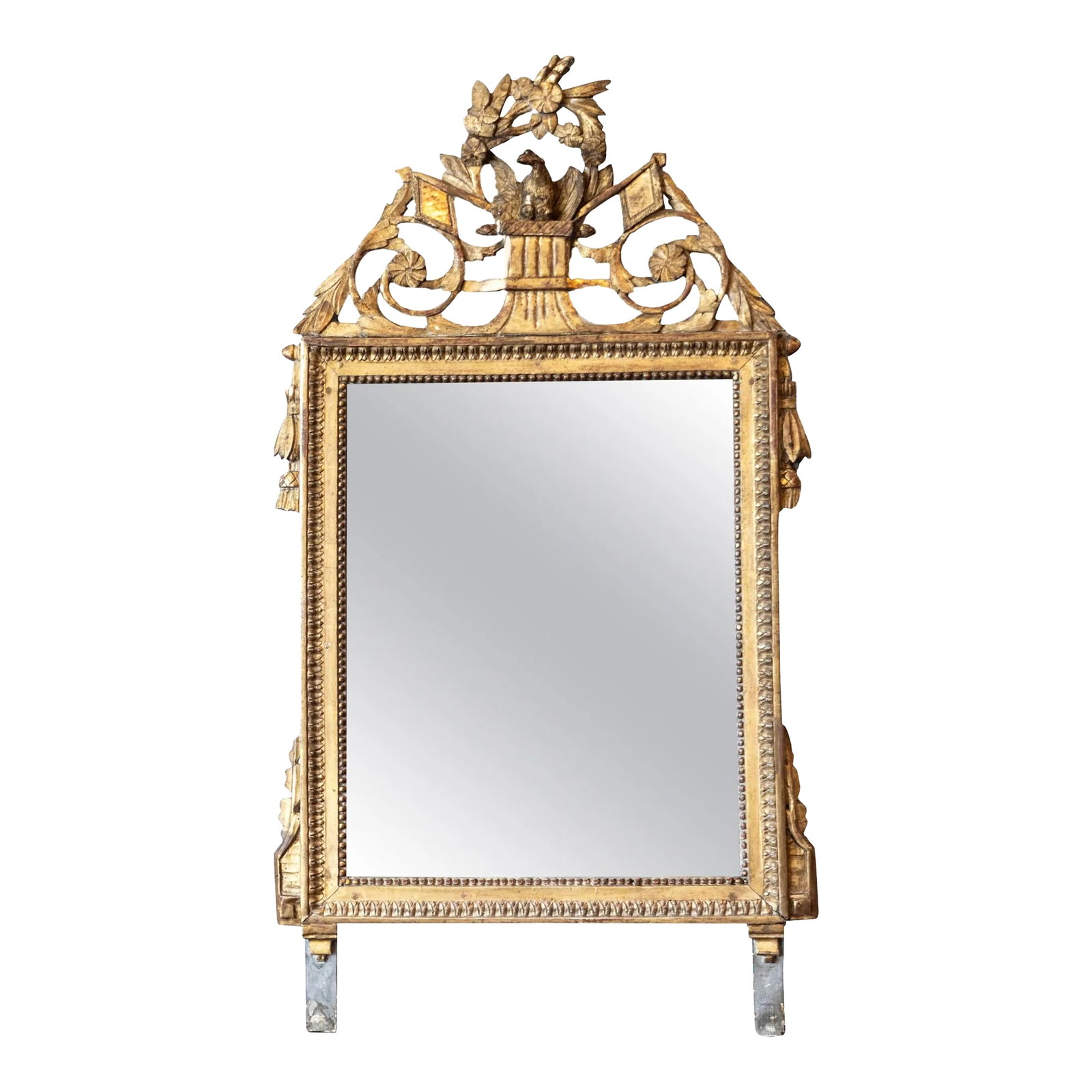 French Louis XVI Period 1790s Giltwood Mirror with Carved Bird and Flags (1 of 8)
