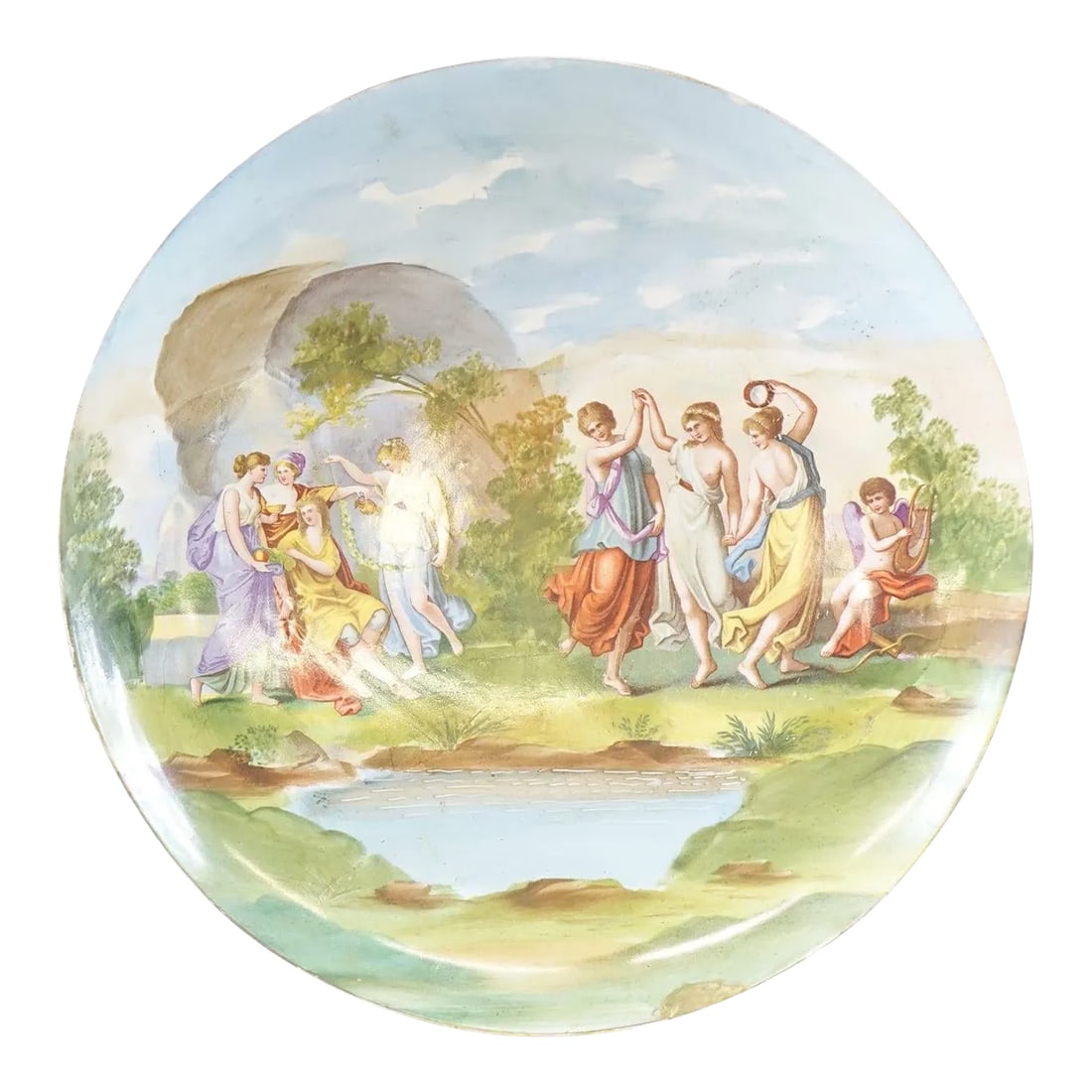 19th Century Antique Painted European Porcelain Decorative Plate Small Chip on the Bottom: Antique Painted European Porcelain Decorative Plate (Small chip on the bottom) Condition: Alterations: Original Condition Unaltered Imperfections: Some Imperfections Condition Notes: Good condition