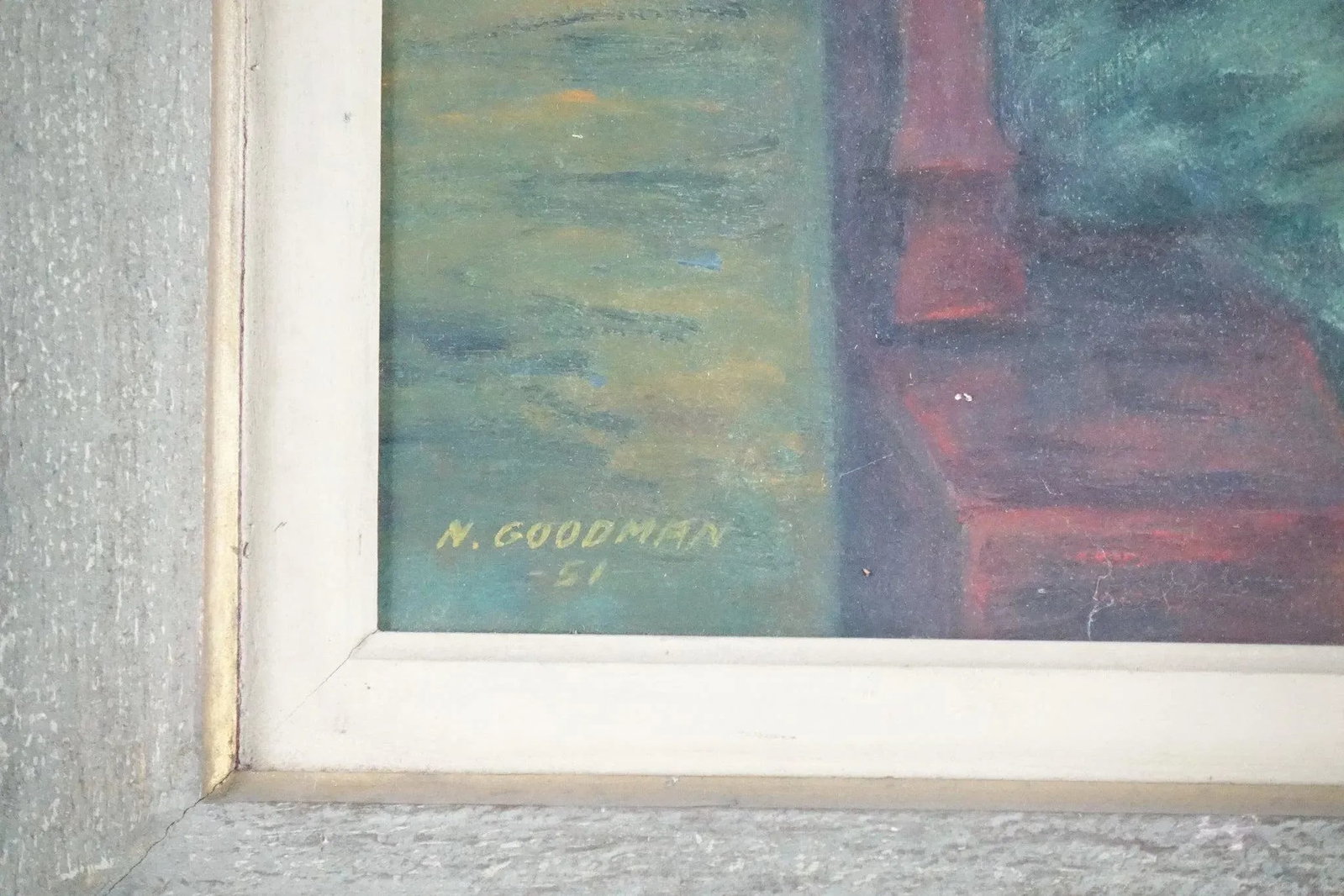 Portrait of a Working Man - Original Oil Painting by N. Goodman Signed 1951, Framed - 4