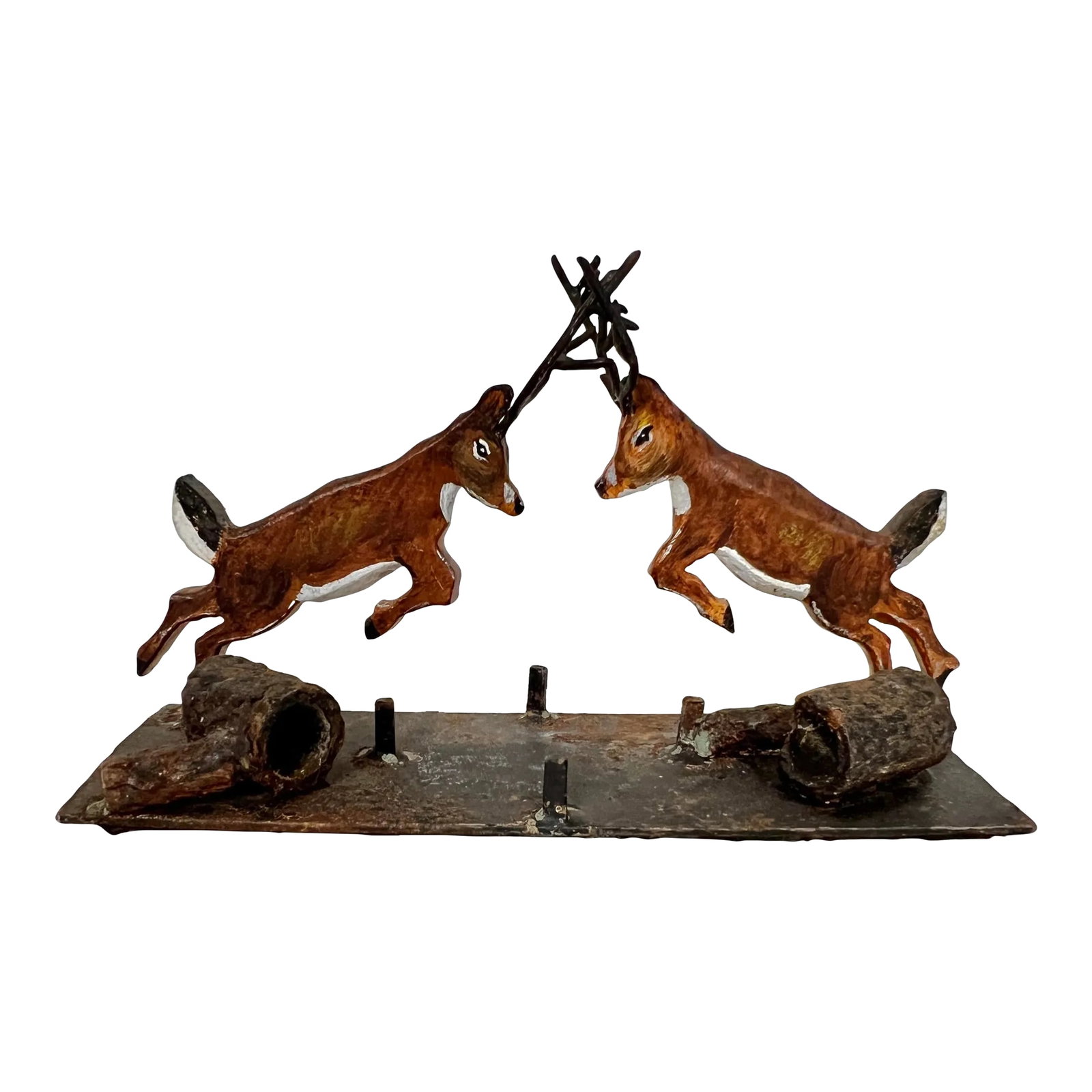Antique Hand Forged Cast Iron Fighting Deer Stags (1 of 6)