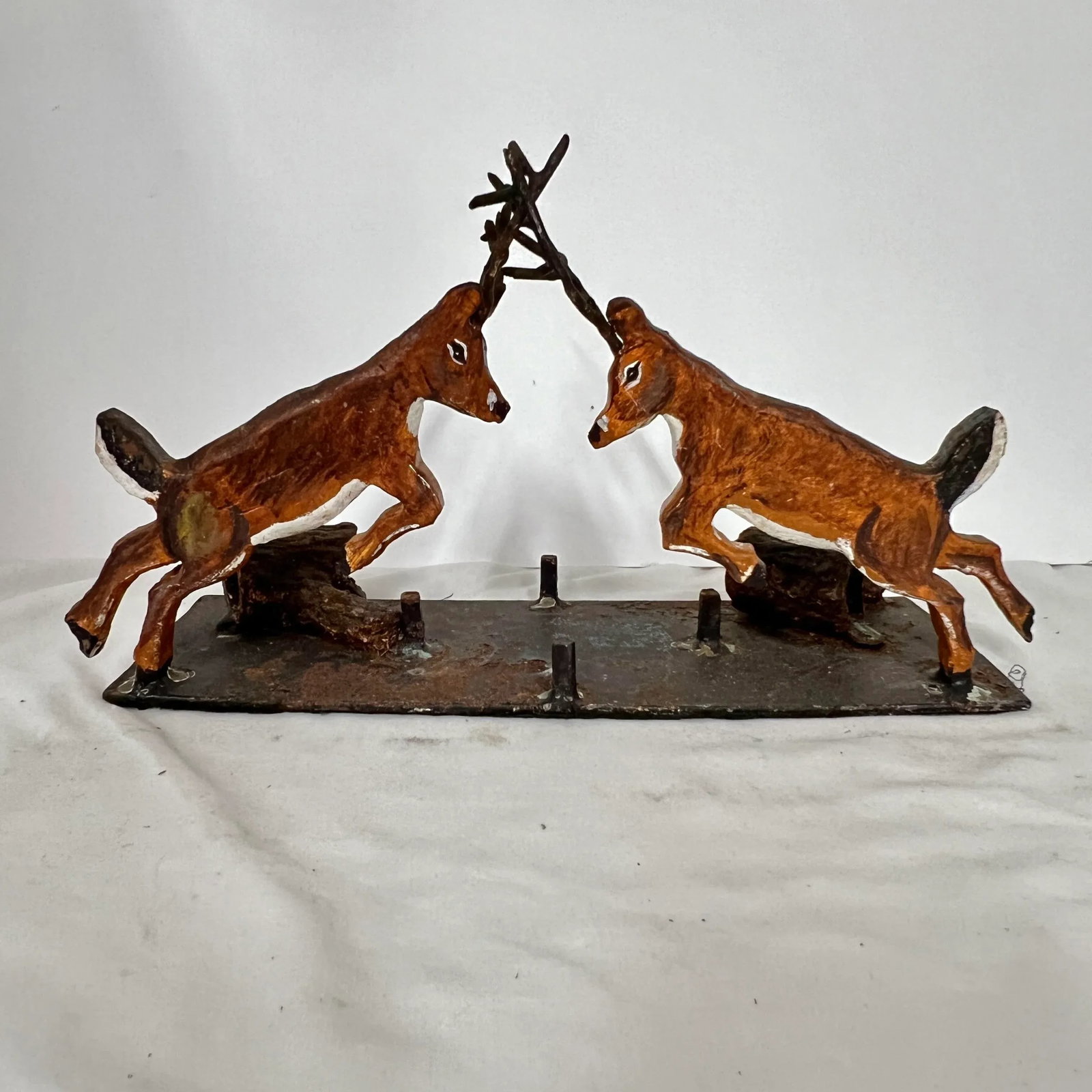 Antique Hand Forged Cast Iron Fighting Deer Stags - 2