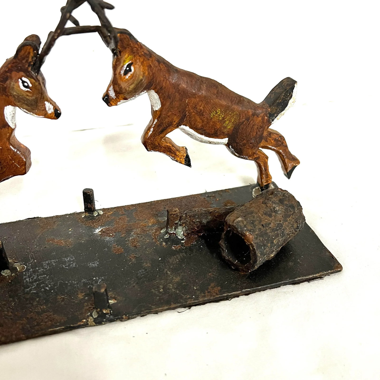 Antique Hand Forged Cast Iron Fighting Deer Stags - 3