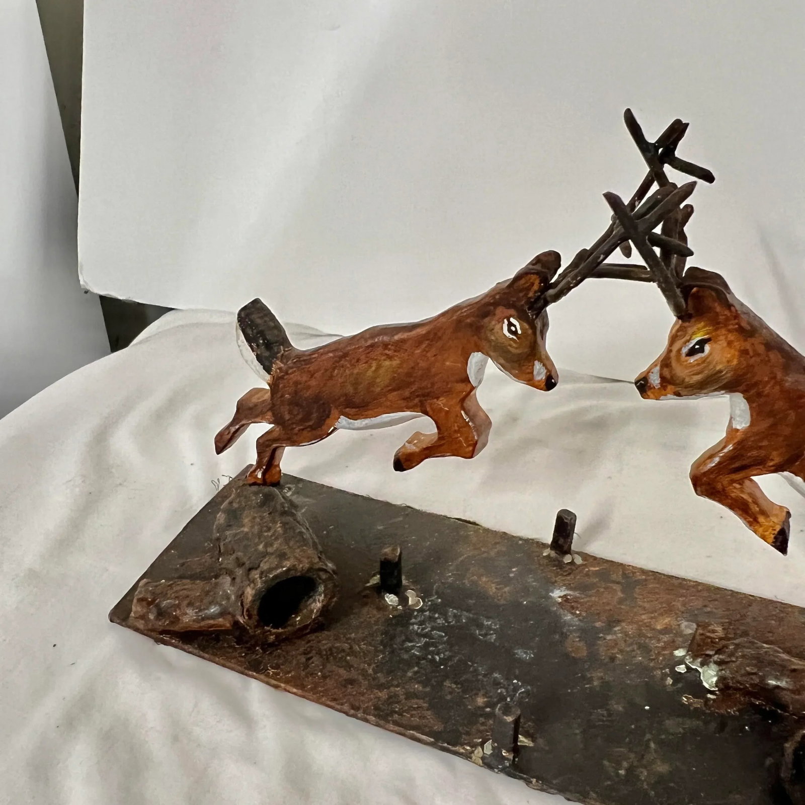 Antique Hand Forged Cast Iron Fighting Deer Stags - 4