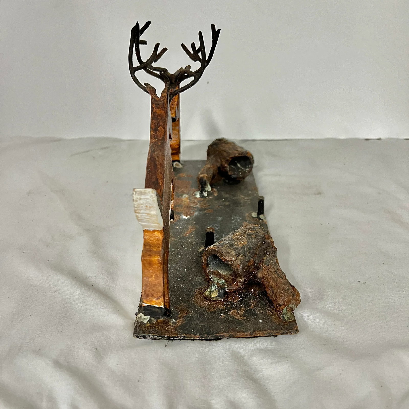 Antique Hand Forged Cast Iron Fighting Deer Stags - 6