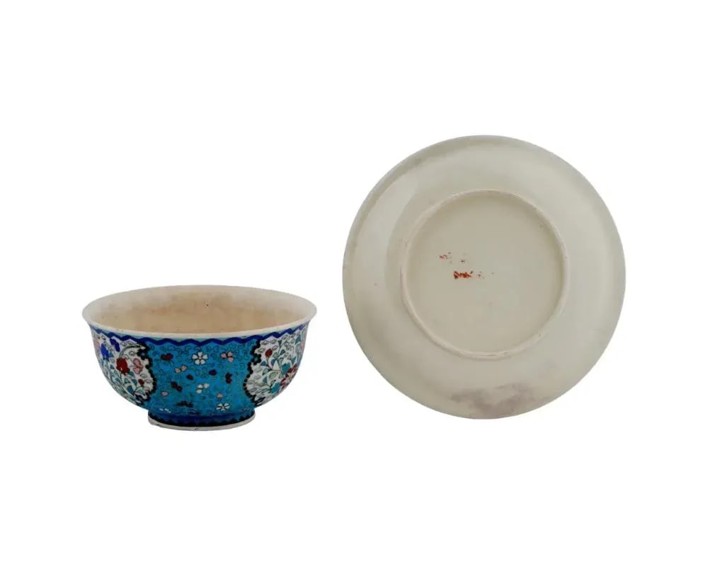 Late 19th Century Japanese Cloisonne Meiji Totai Enamel on Porcelain Bowl Plate Set- 2 Pieces - 5