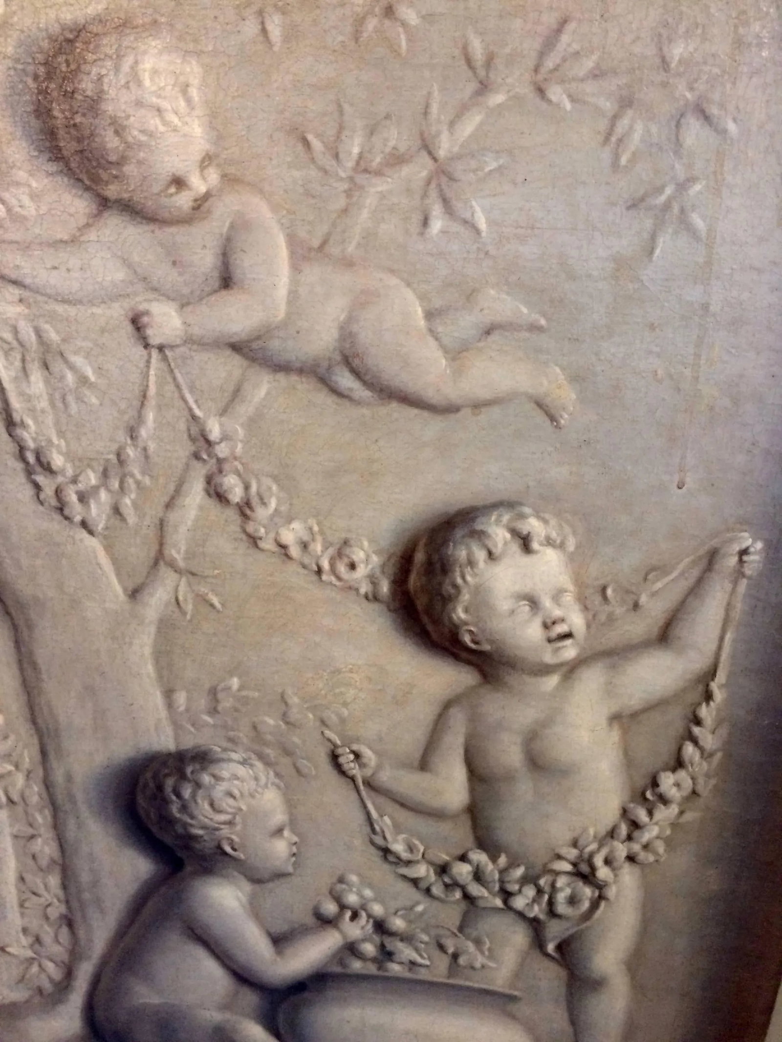 1900s French Trompe l'Oeil Oil Painting of Putti in a Niche - 2