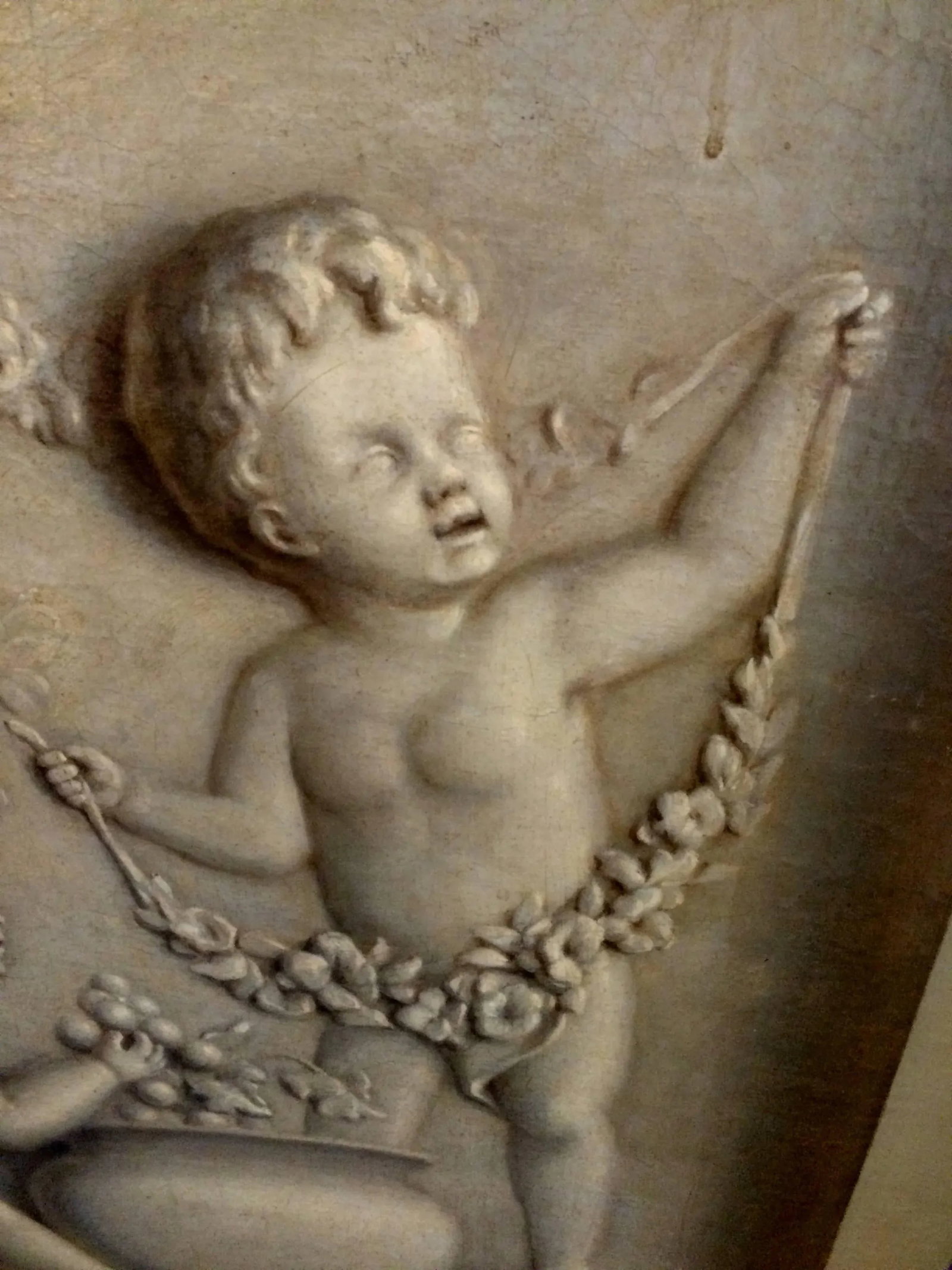 1900s French Trompe l'Oeil Oil Painting of Putti in a Niche - 3