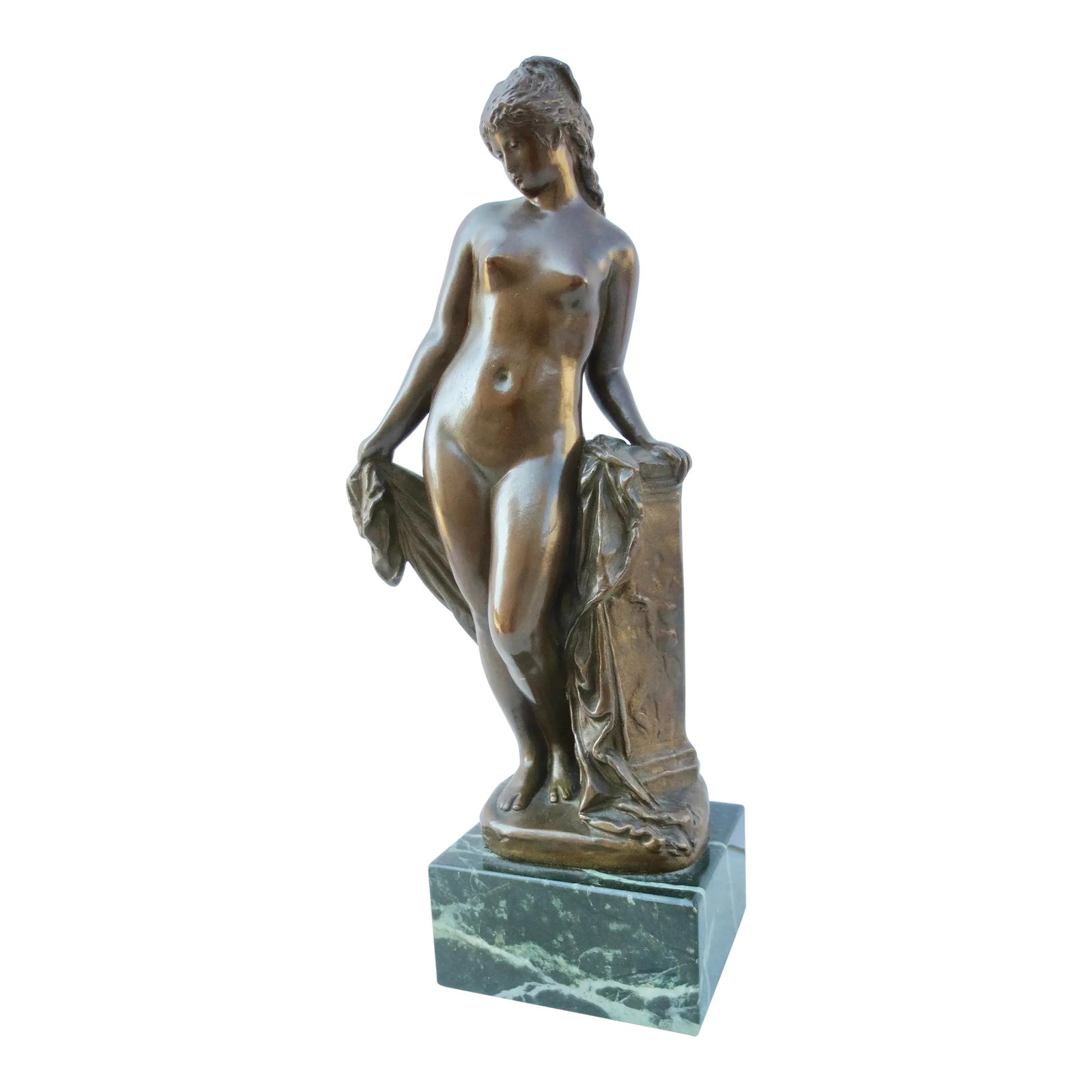 Female Nude Bronze by Reinhold Begas: Reinhold Begas (1831 - 1911) was active/lived in Germany. Foundry mark is Guss H. Gladenbeck & Sohn. The figure is in the Belle Epoche style of the late 19th century. Classically, a Venus with a vast 