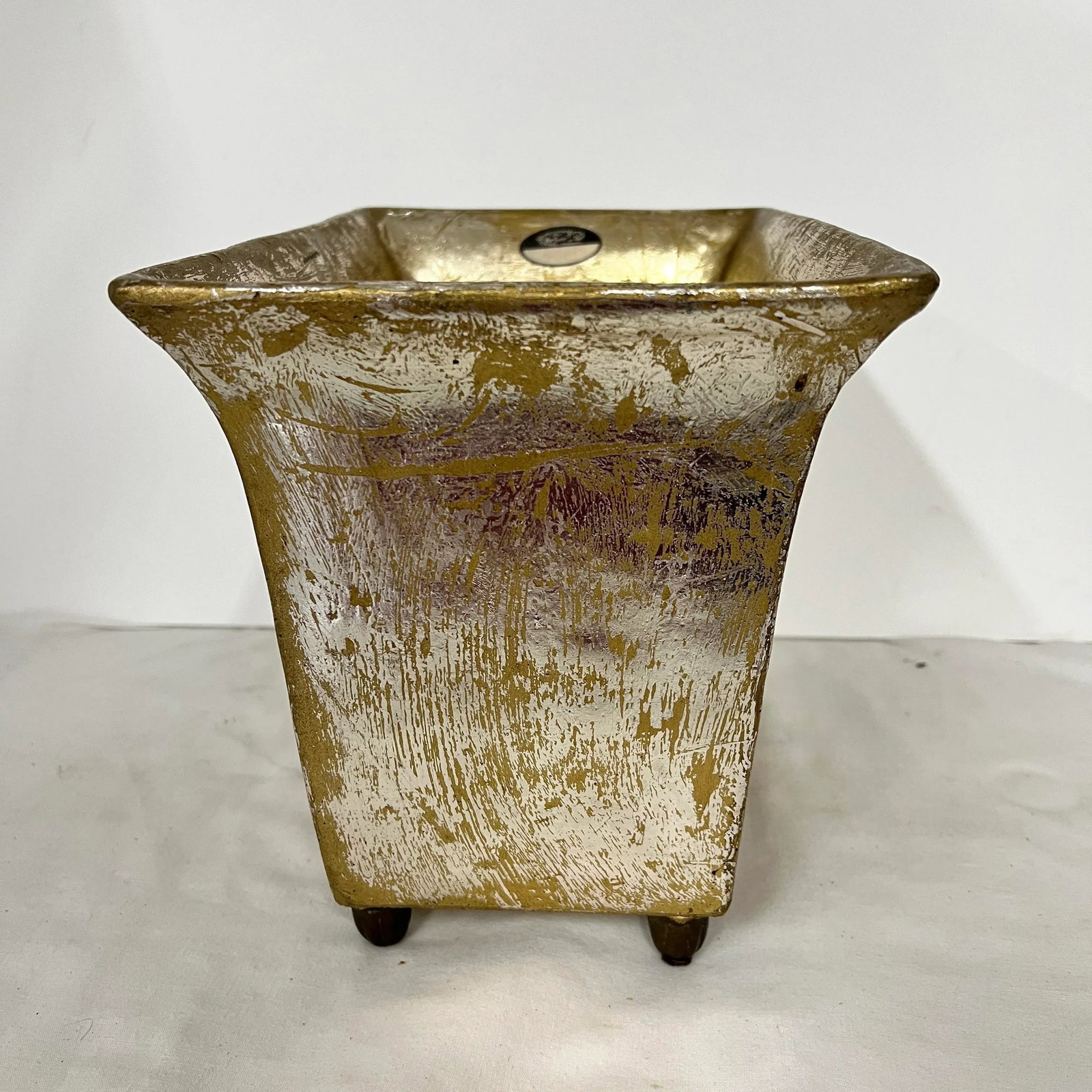 Footed Silver / Gold Wash Planter Adorned With Sun King Medallion - 2
