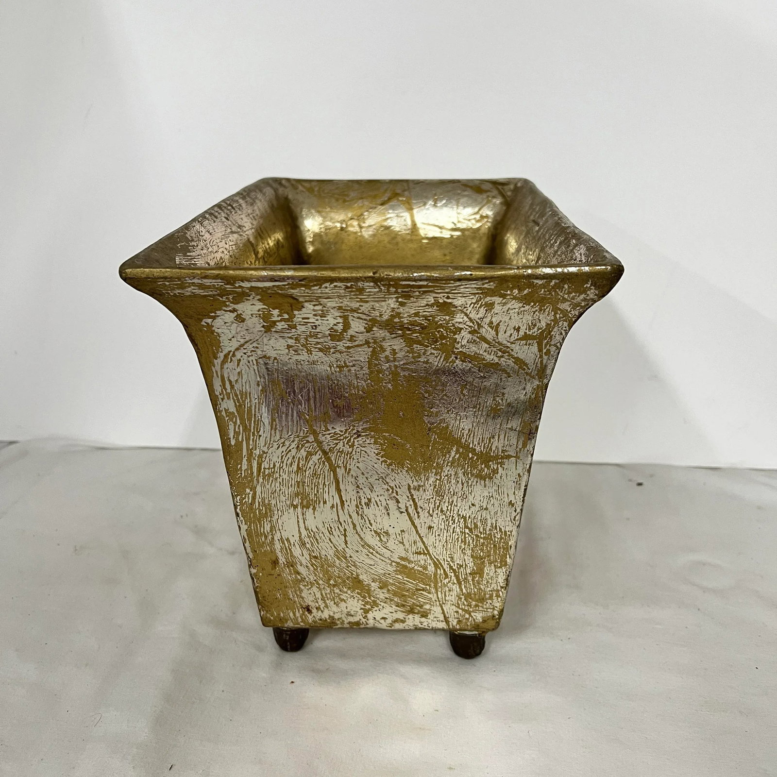 Footed Silver / Gold Wash Planter Adorned With Sun King Medallion - 4