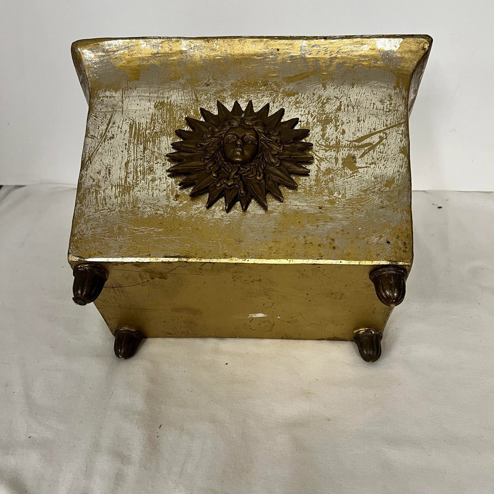 Footed Silver / Gold Wash Planter Adorned With Sun King Medallion - 6