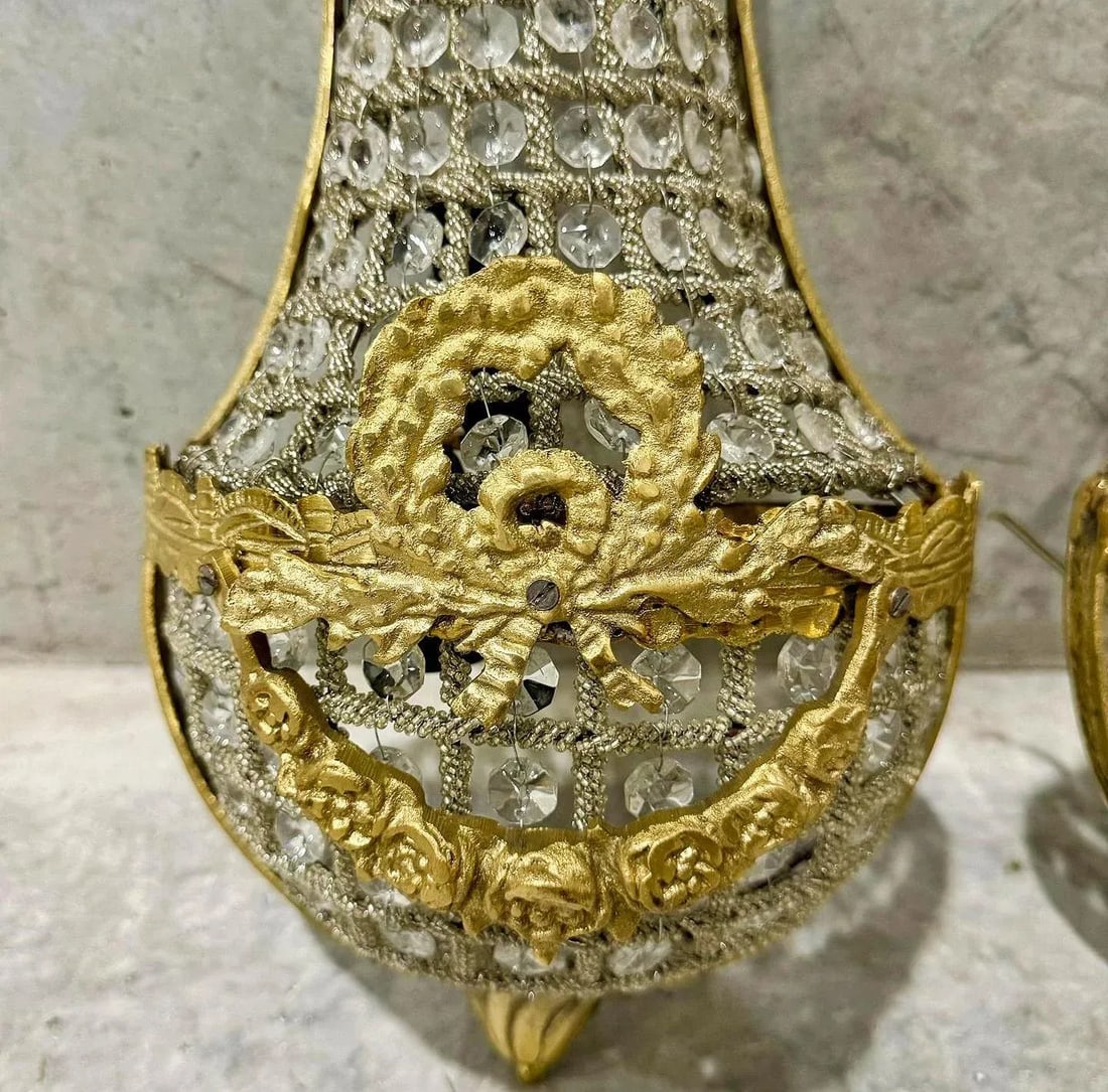 French Gold Leaf Basket Sconces - a Pair - 6