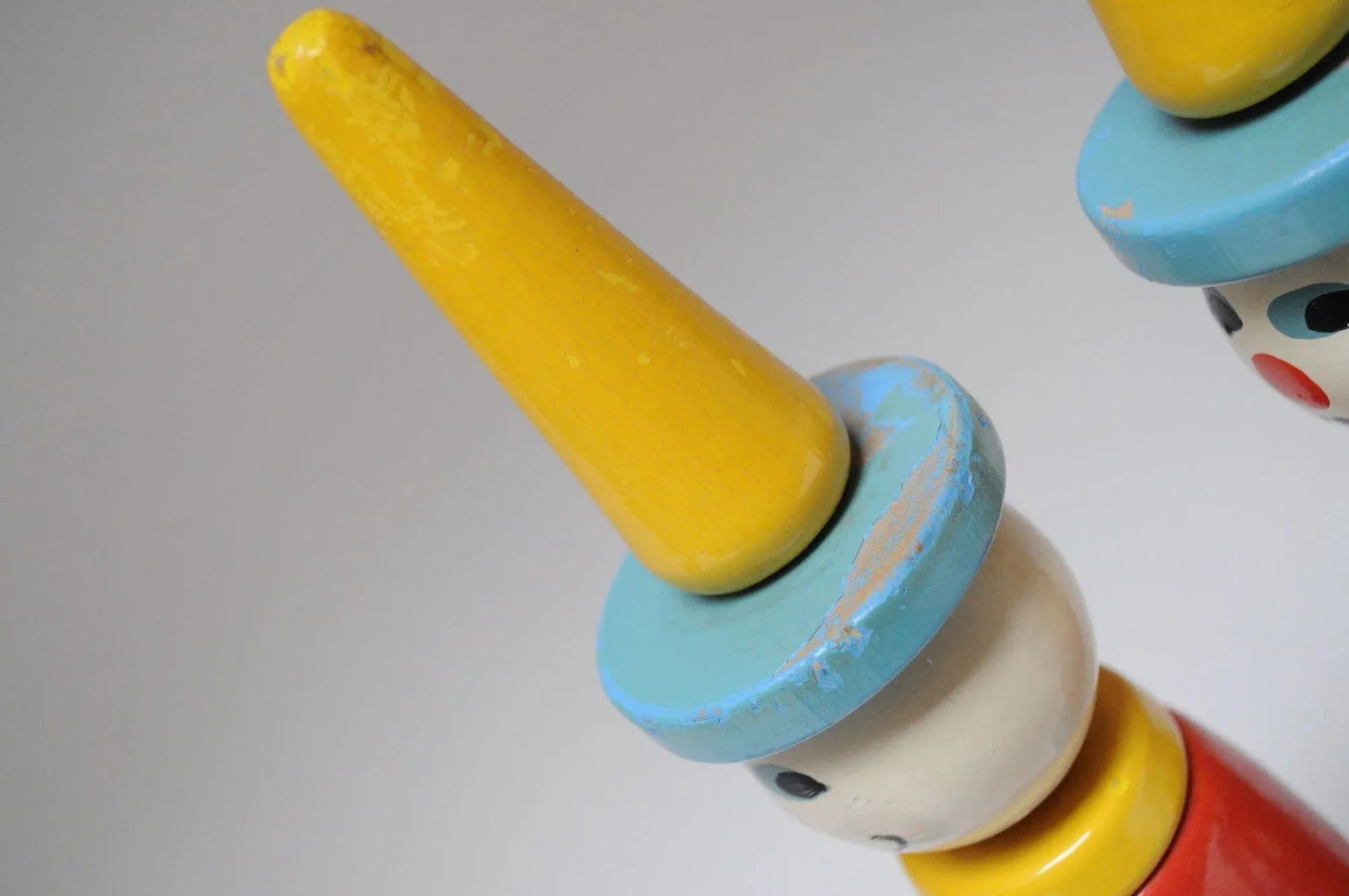 Pair of Vintage French Painted Wooden "Clown" Skittles / Ring Toss Stands With Rings - 6