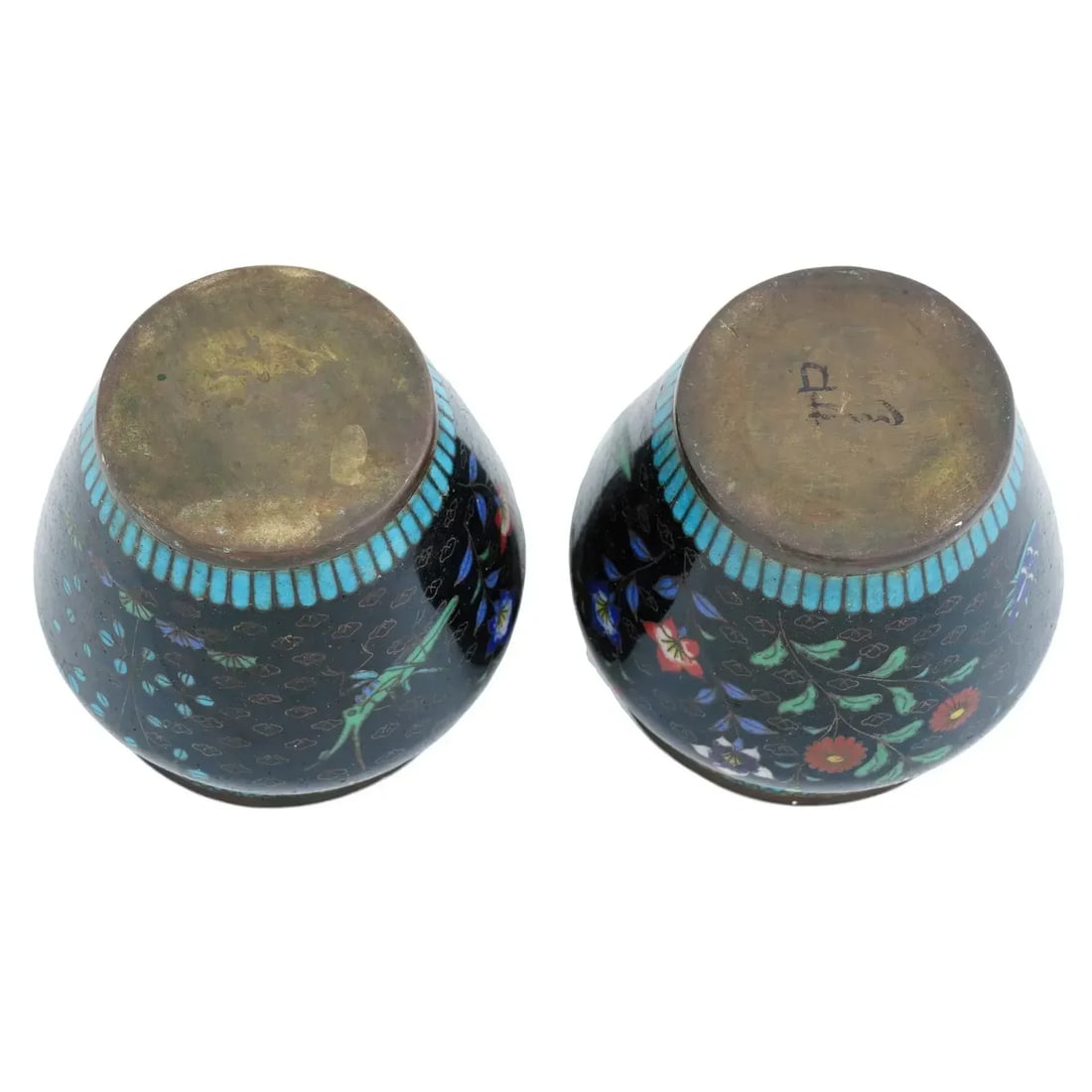 Antique Early Meiji Japanese Cloisonne Enamel Vases - a Pair - 3