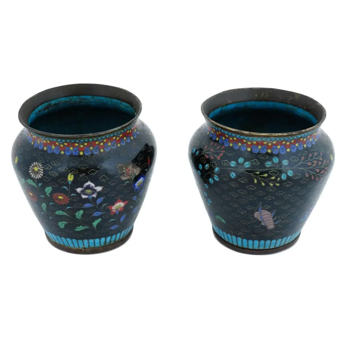 Antique Early Meiji Japanese Cloisonne Enamel Vases - a Pair - 4