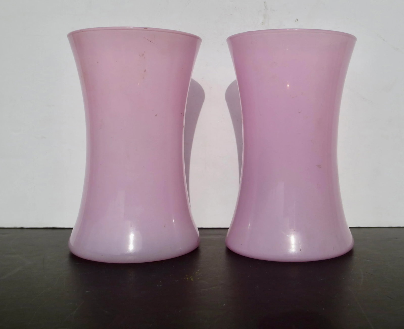 Pair of Pink Glass Vase - a Pair of 2 - 2