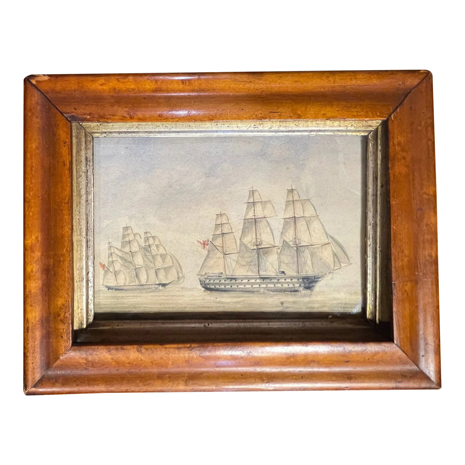 19th C. Watercolor of the Ships Donegal and Wild Deer: HMS Donegal was launched in 1794 as Barra, a Téméraire class 74-gun ship of the line of the French Navy. She was renamed Pégase in October 1795, and Hoche in December 1797. The British