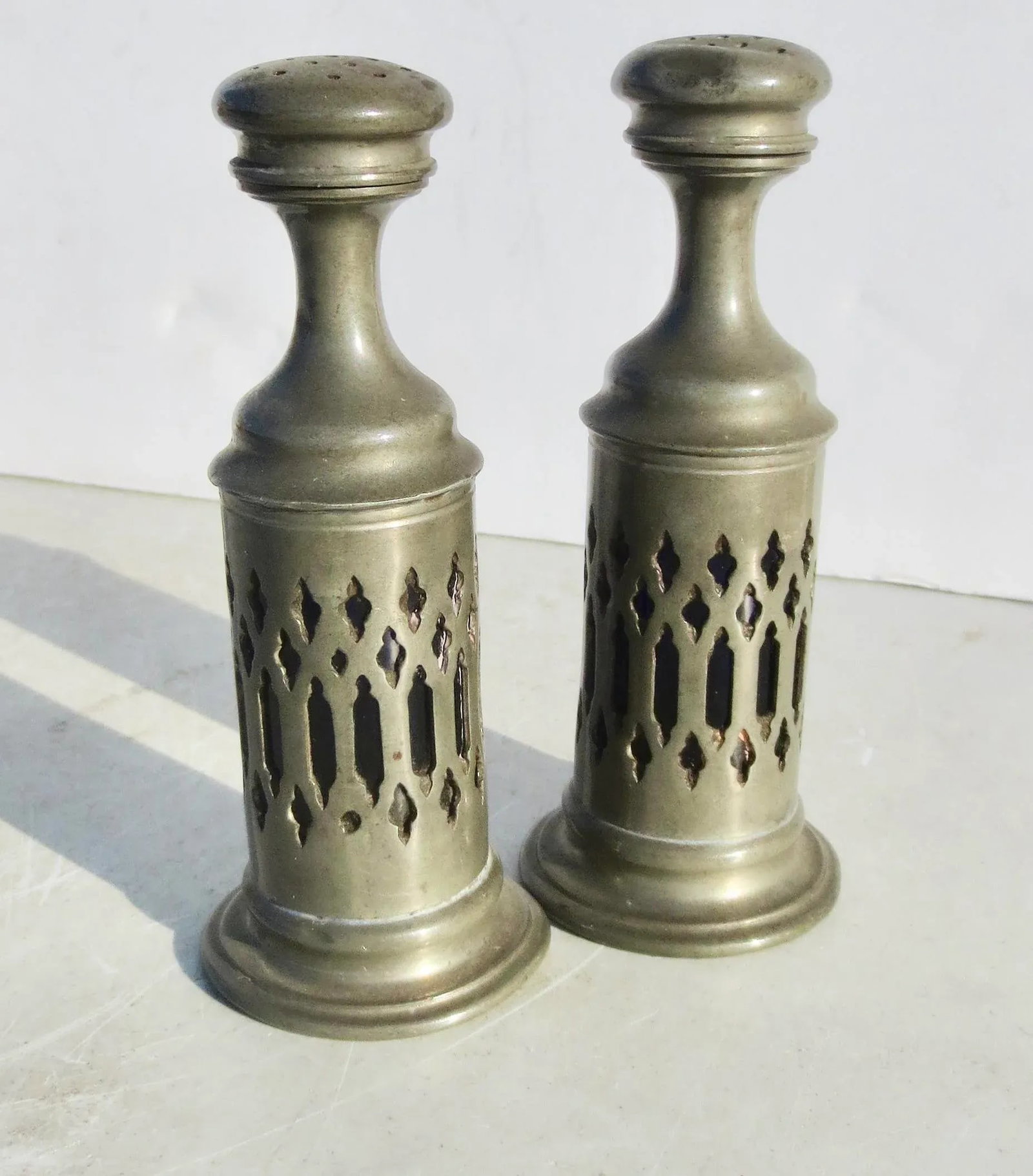 Matching Pewter Salt and Pepper Shakers - a Pair of 2 - 2