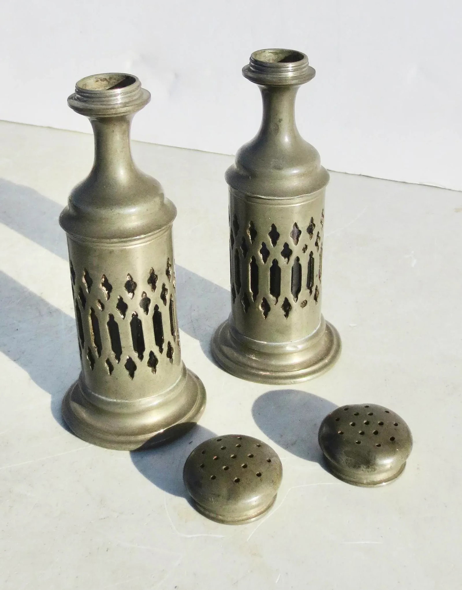 Matching Pewter Salt and Pepper Shakers - a Pair of 2 - 3