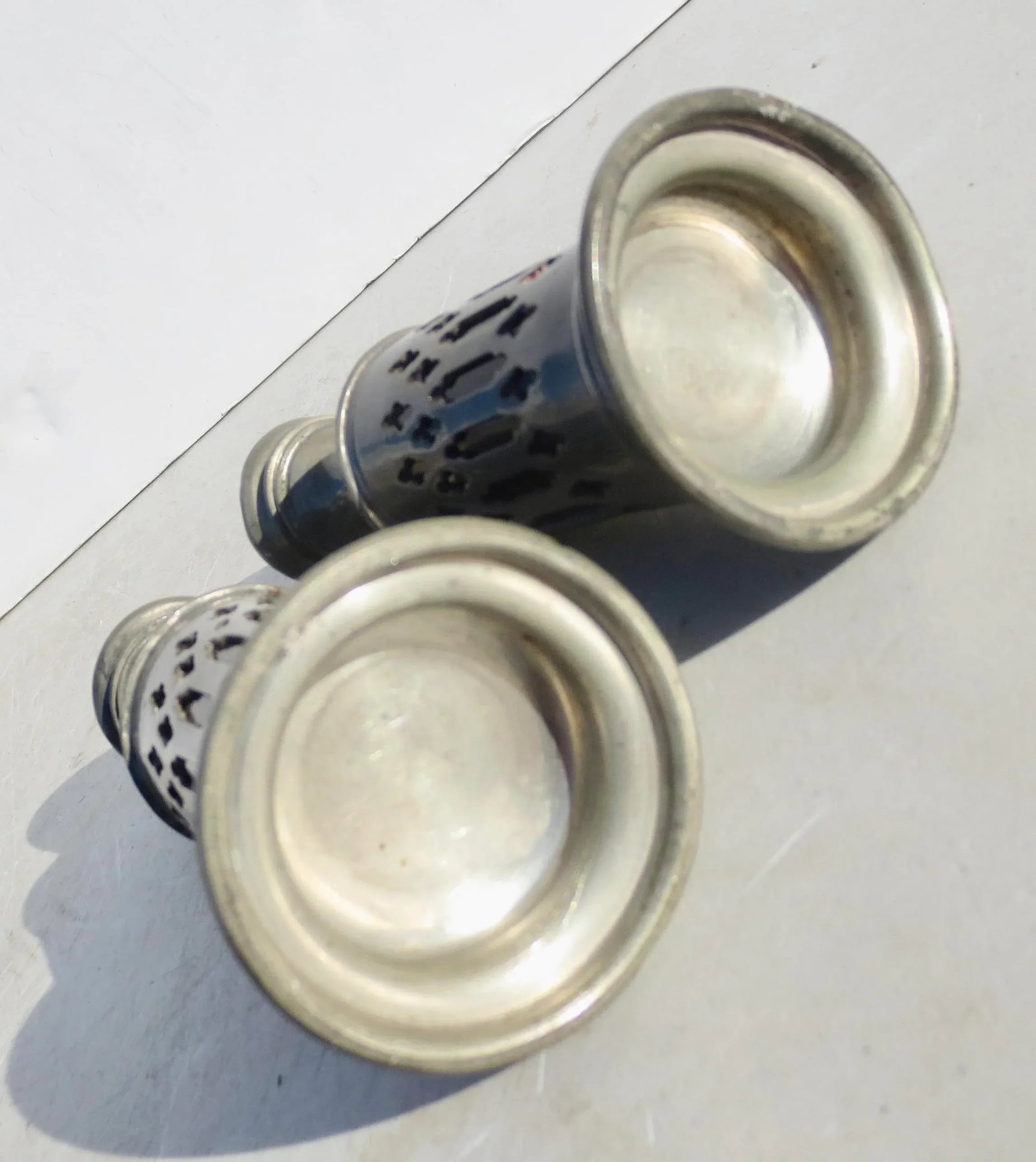 Matching Pewter Salt and Pepper Shakers - a Pair of 2 - 4