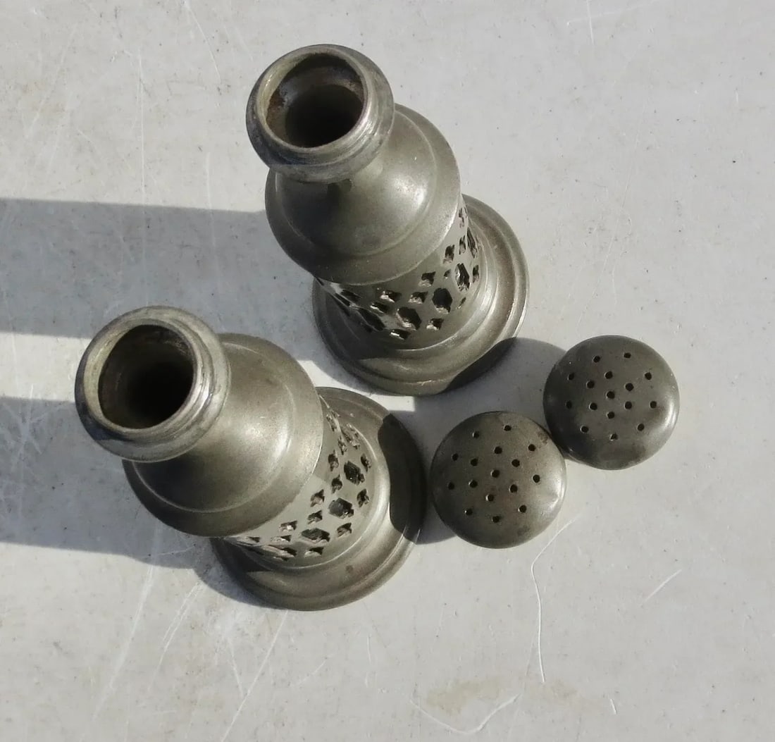 Matching Pewter Salt and Pepper Shakers - a Pair of 2 - 7