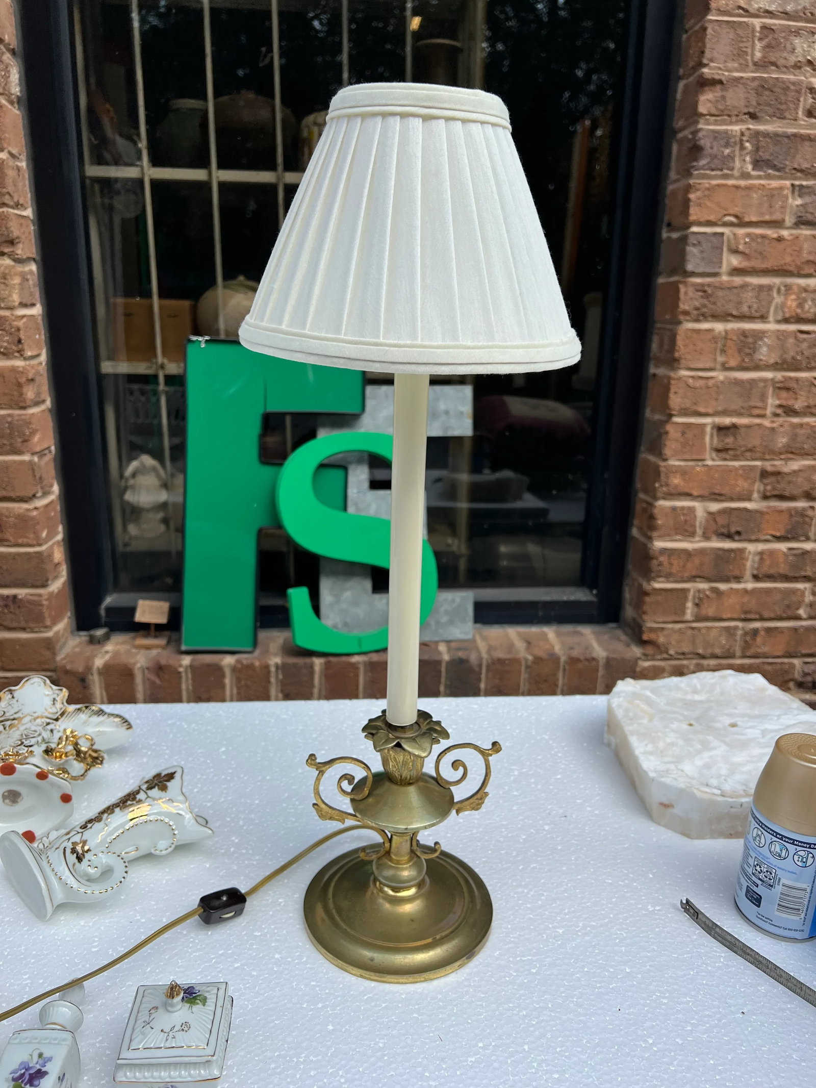 1970s Brass Lamp Base With Shade Included - 4